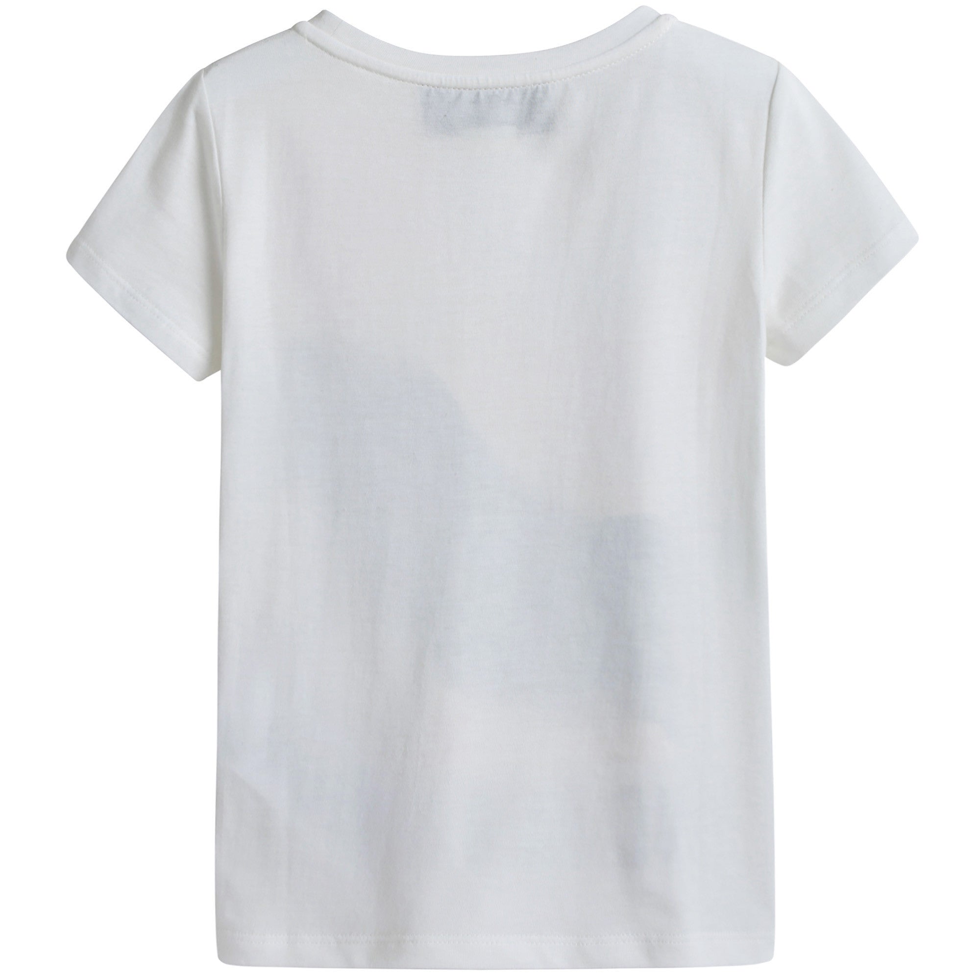 Girls White Cat & Flower Printed Trims Cotton T-Shirt