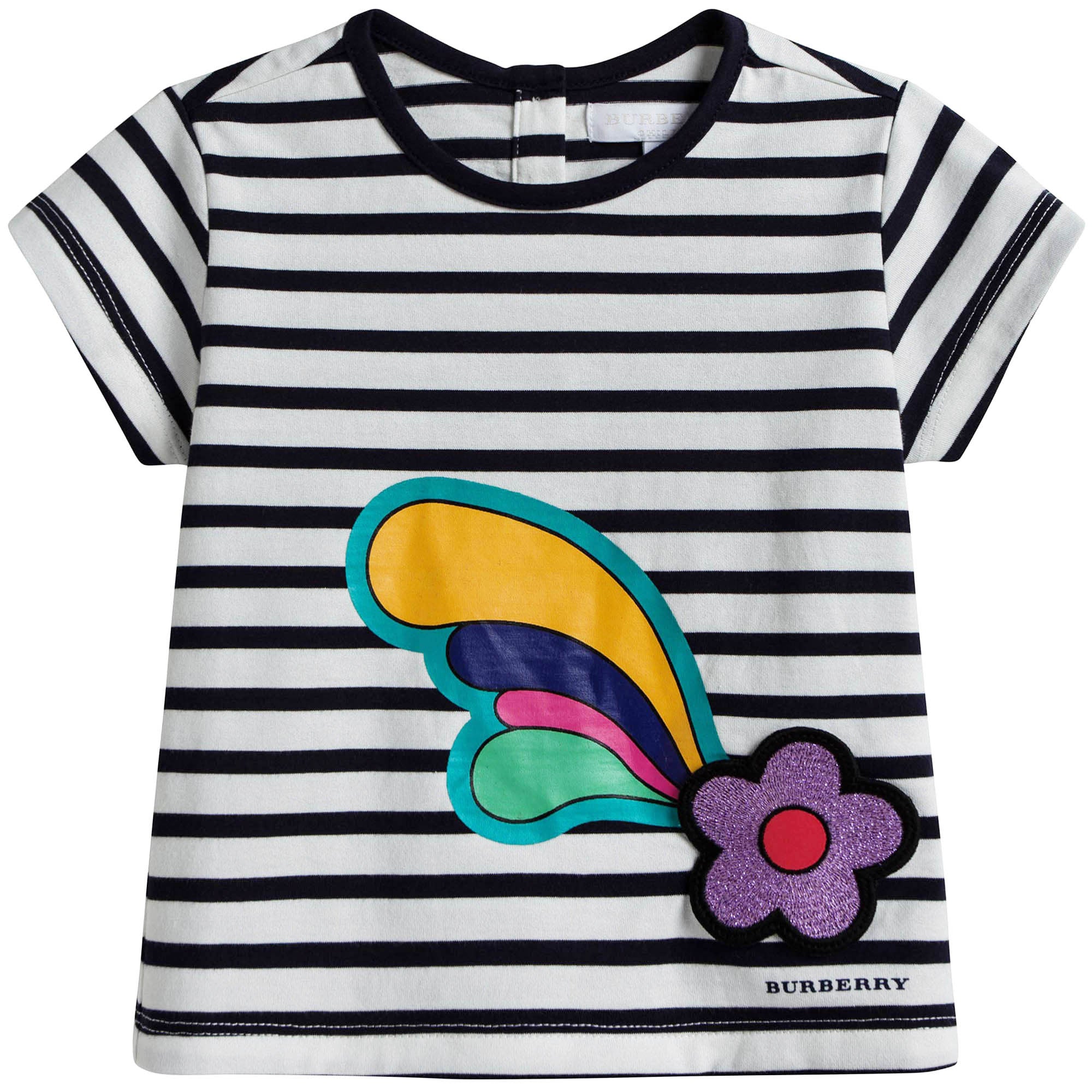 Girls Navy Blue & White Stripe T-Shirt