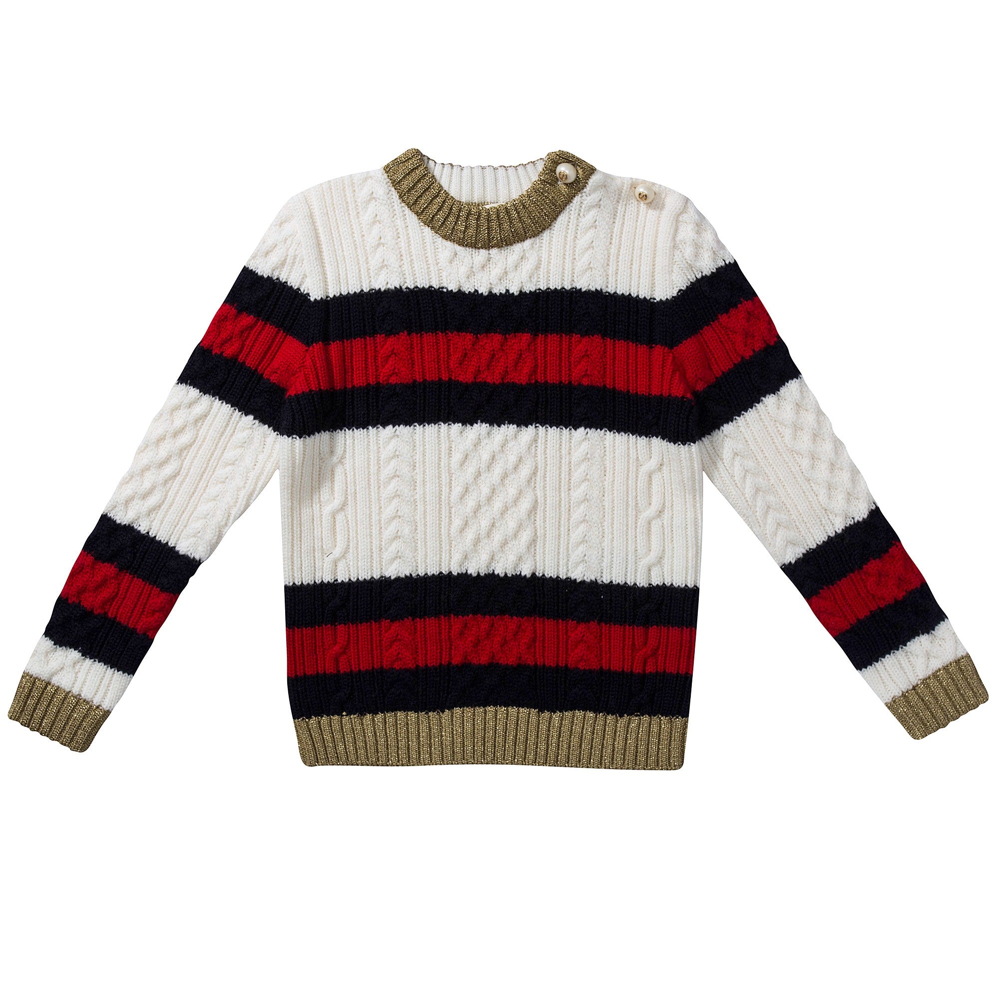 Baby Girls White Striped Wool Sweater
