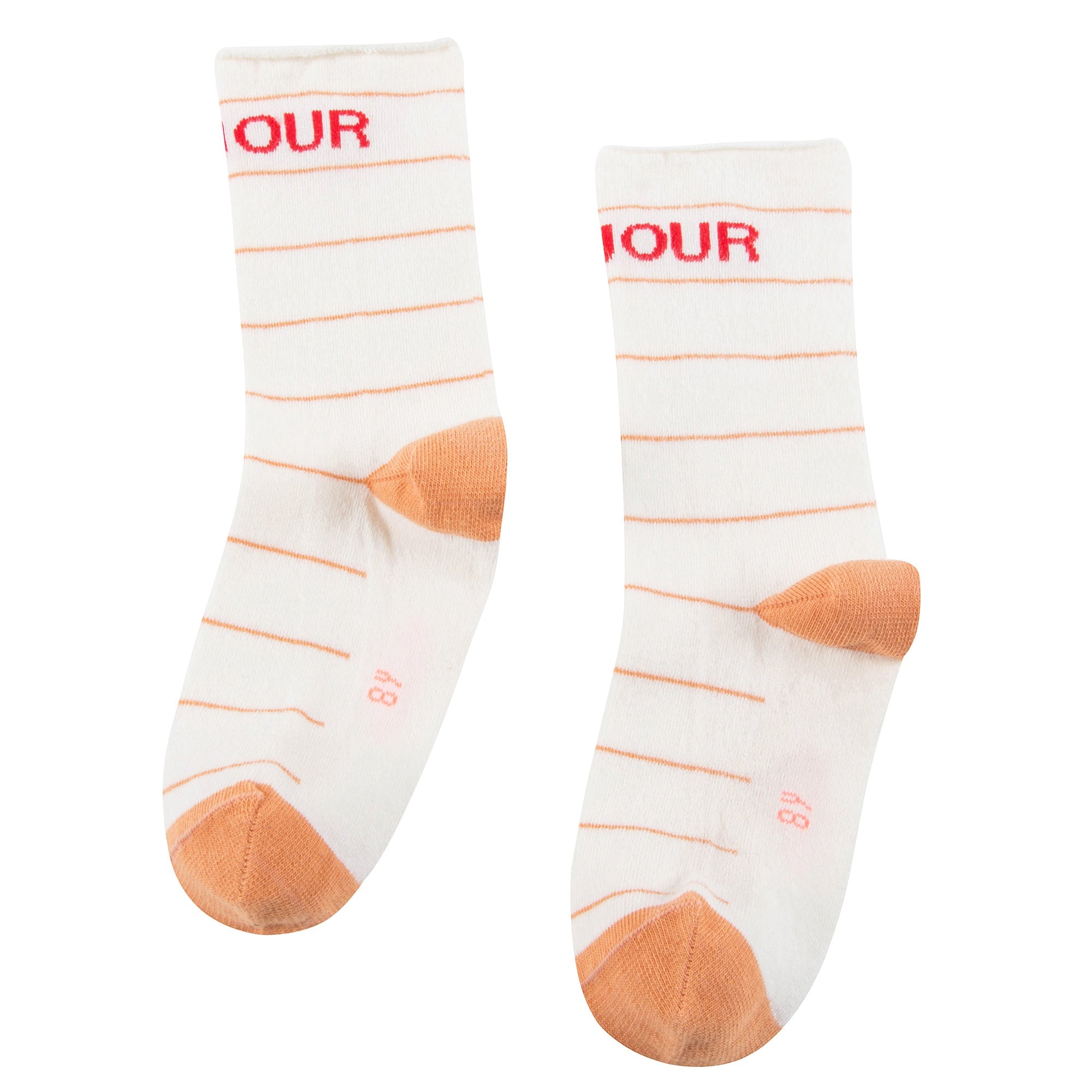 Girls White & Light Brick Cotton Socks
