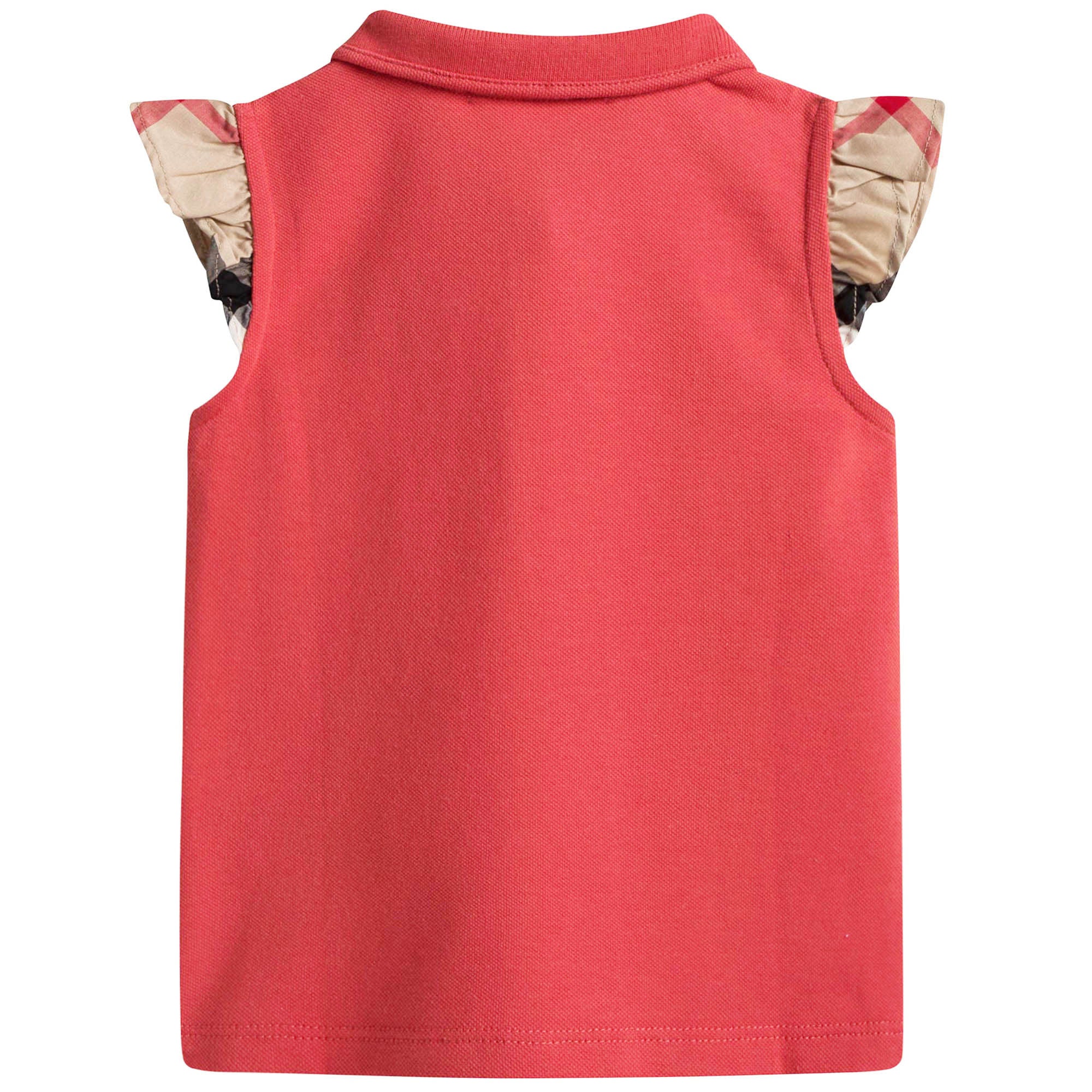 Baby Girls Pink Polo Shirt with Check Ruffle Sleeves