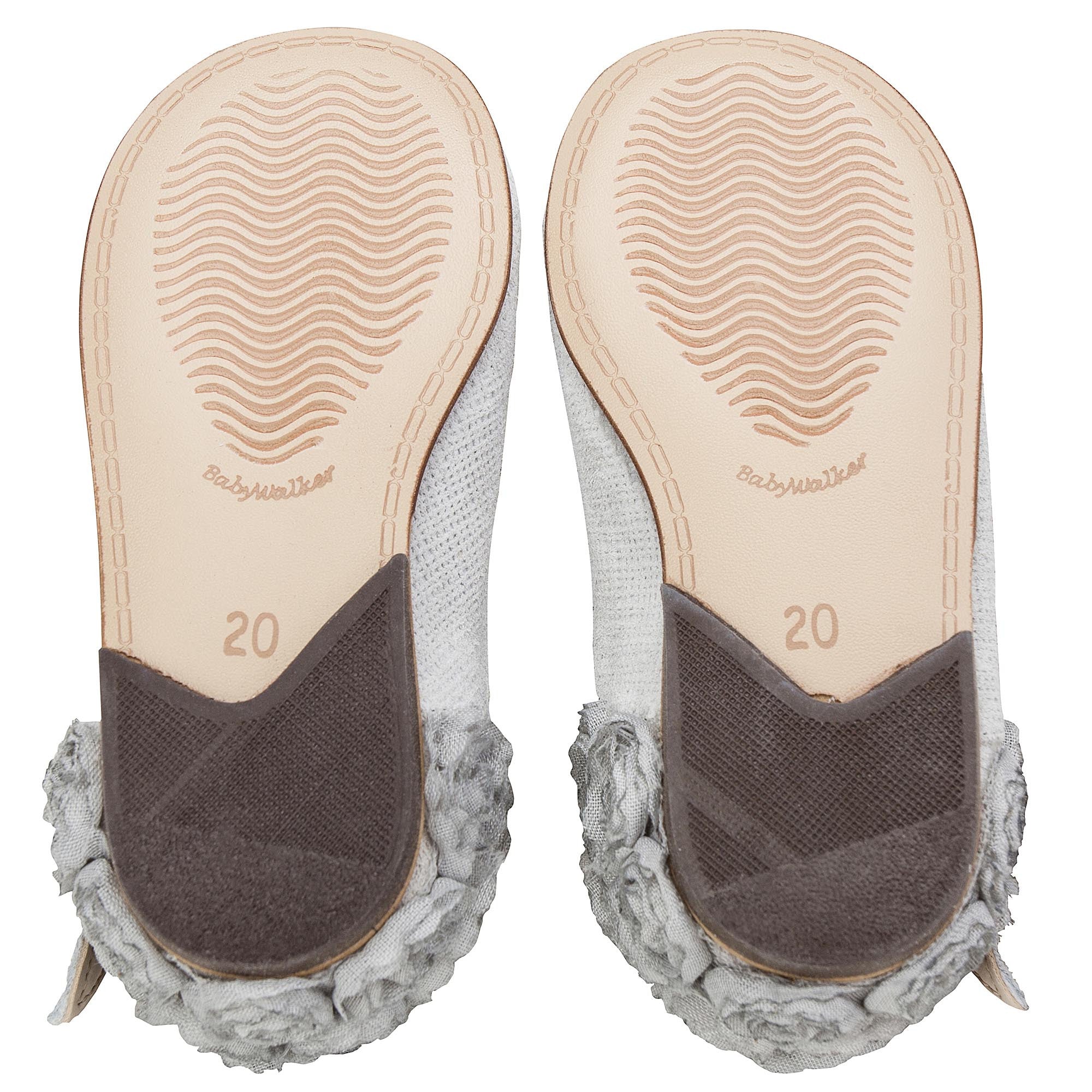 Ballerines grises en cuir à talons avec fleurs en mousseline pour fille