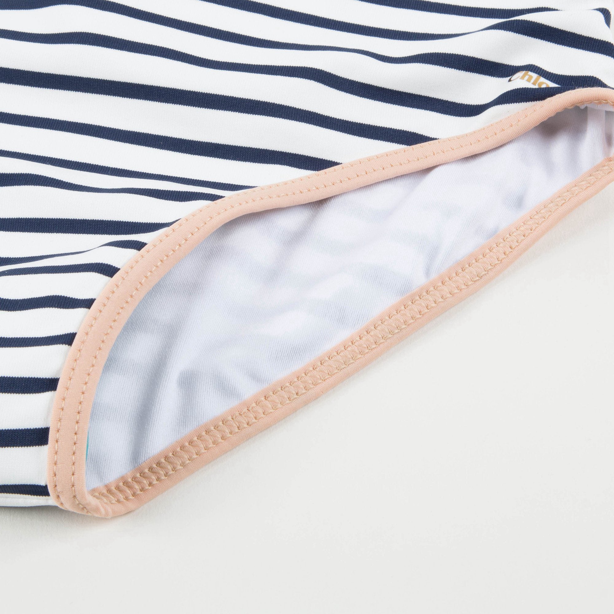 Girls White & Black Striped Polyamide Swimwear