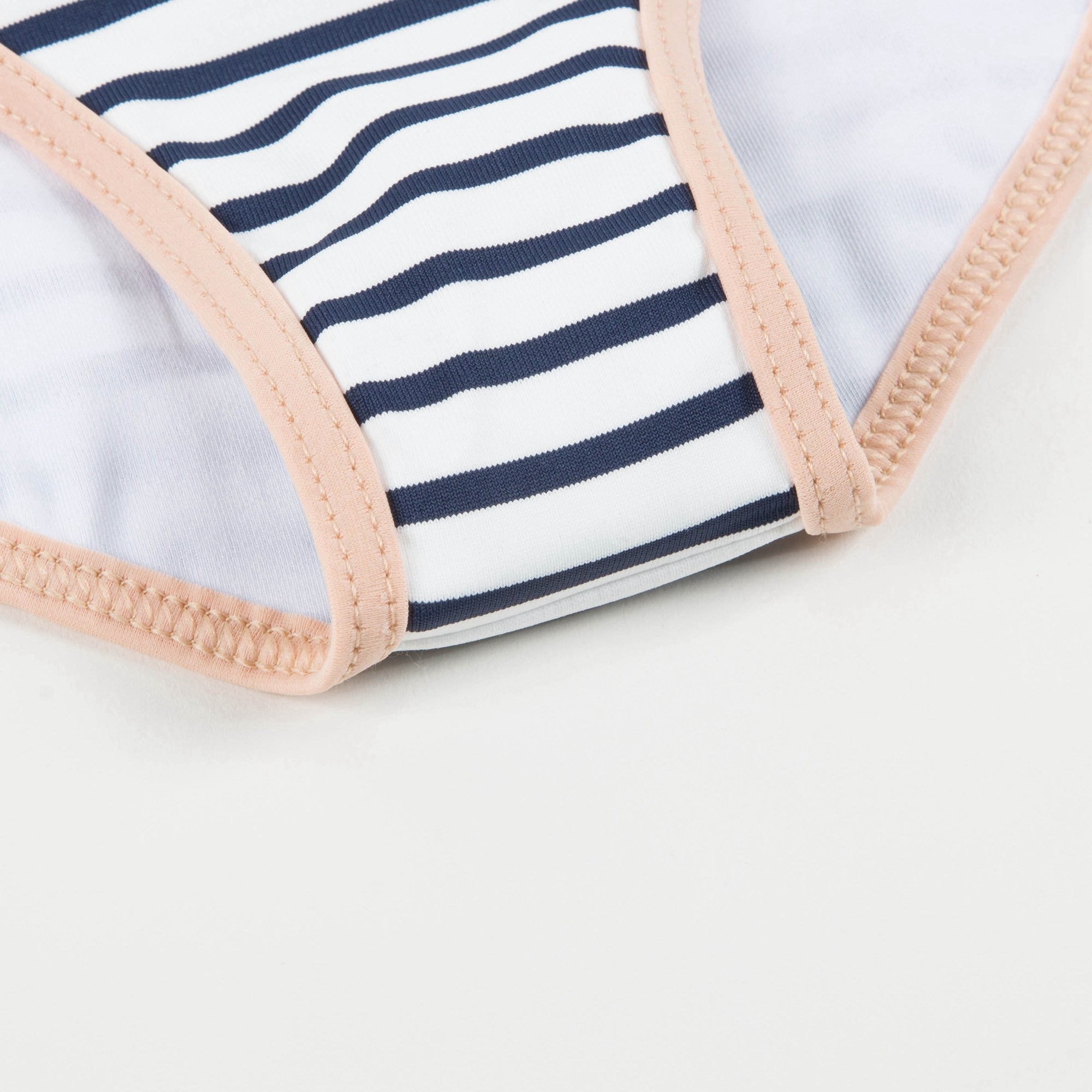 Girls White & Black Striped Polyamide Swimwear