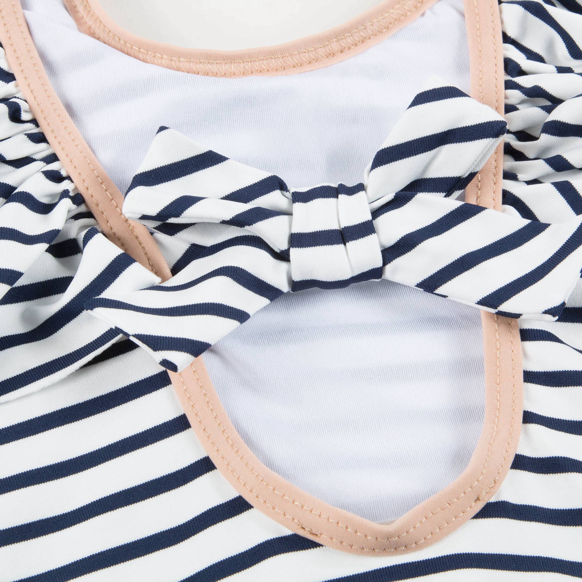 Girls White & Black Striped Polyamide Swimwear