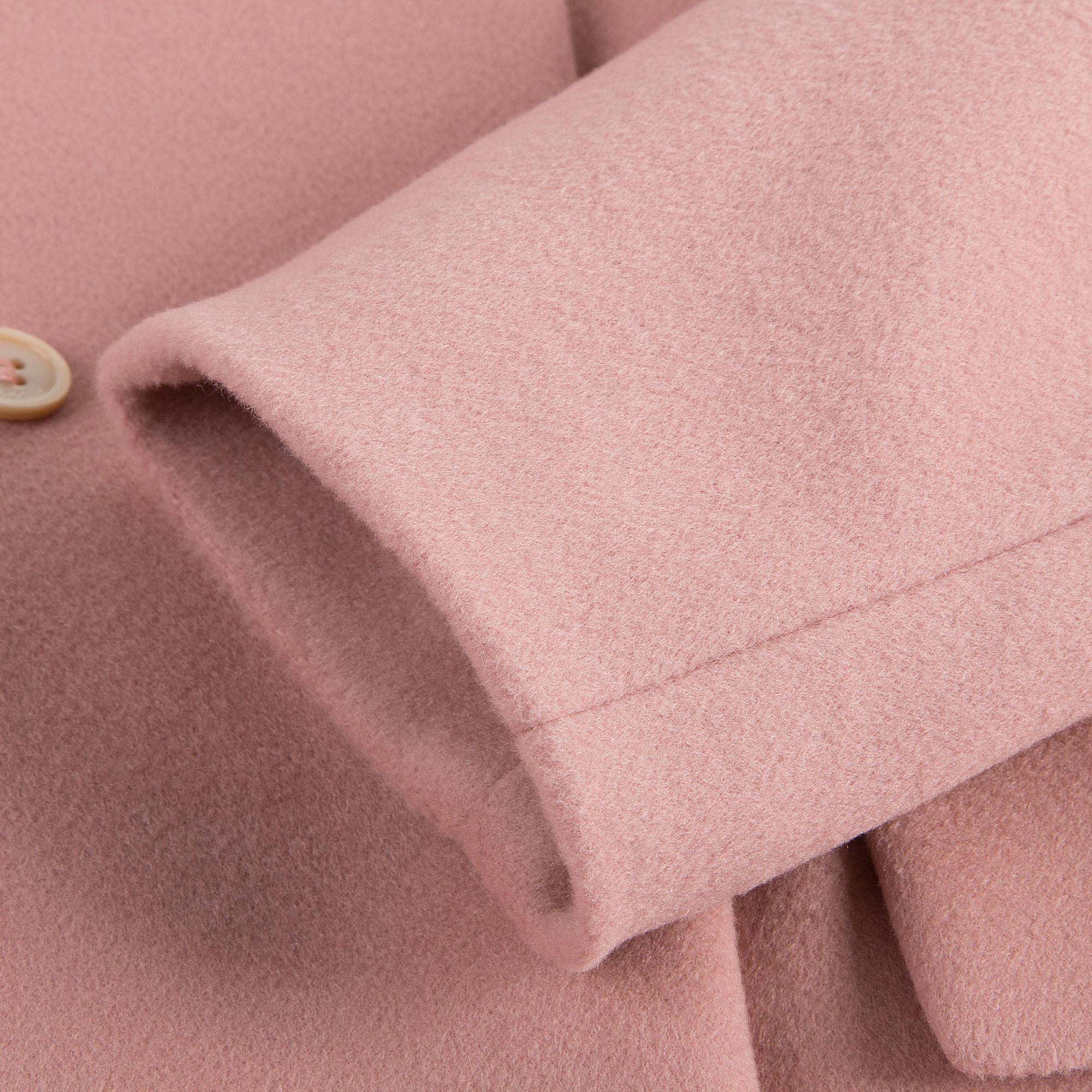 Girls Pink Wool Coat With Embroidered Flower Trims