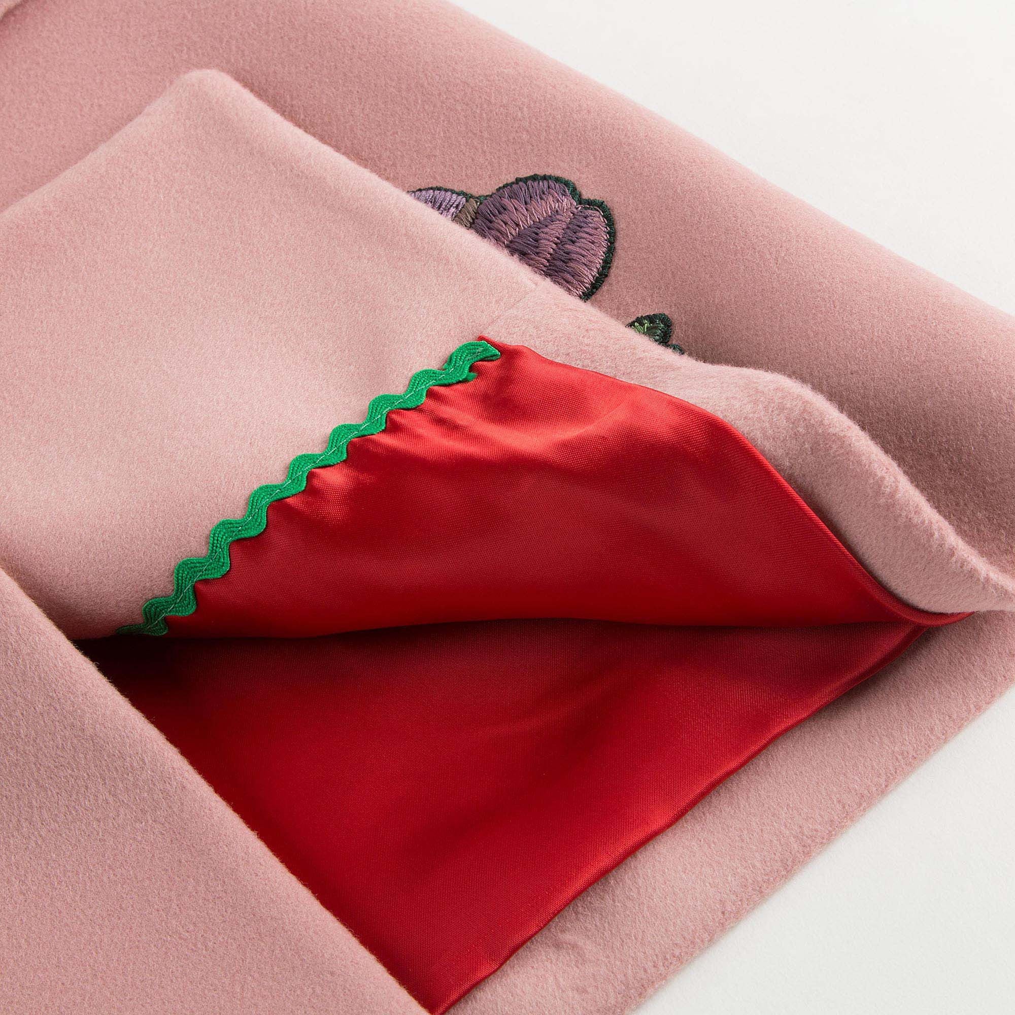 Girls Pink Wool Coat With Embroidered Flower Trims