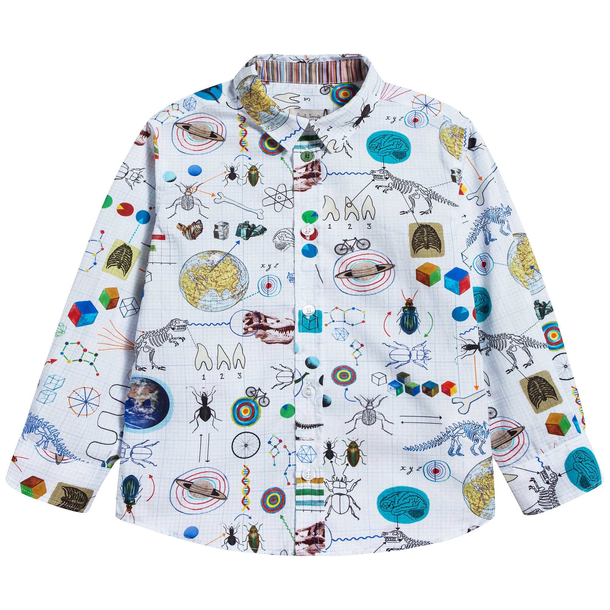 Boys White Printed Cotton Shirt