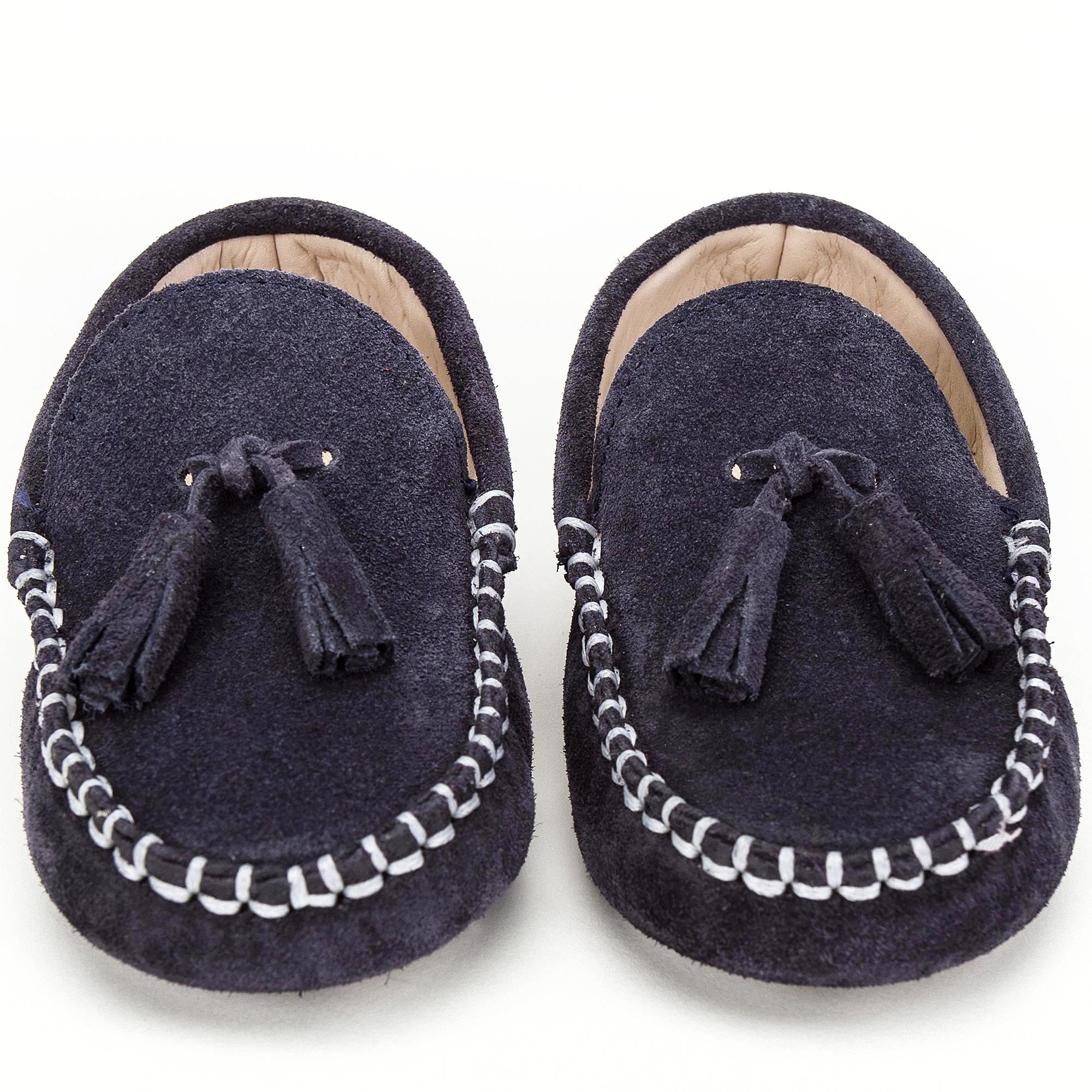 Mocassins à pampilles en cuir suédé bleu marine pour garçons et filles