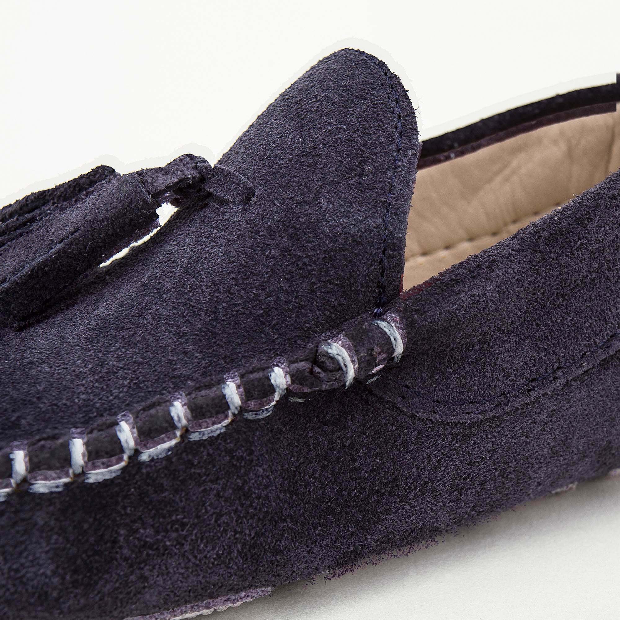 Mocassins à pampilles en cuir suédé bleu marine pour garçons et filles
