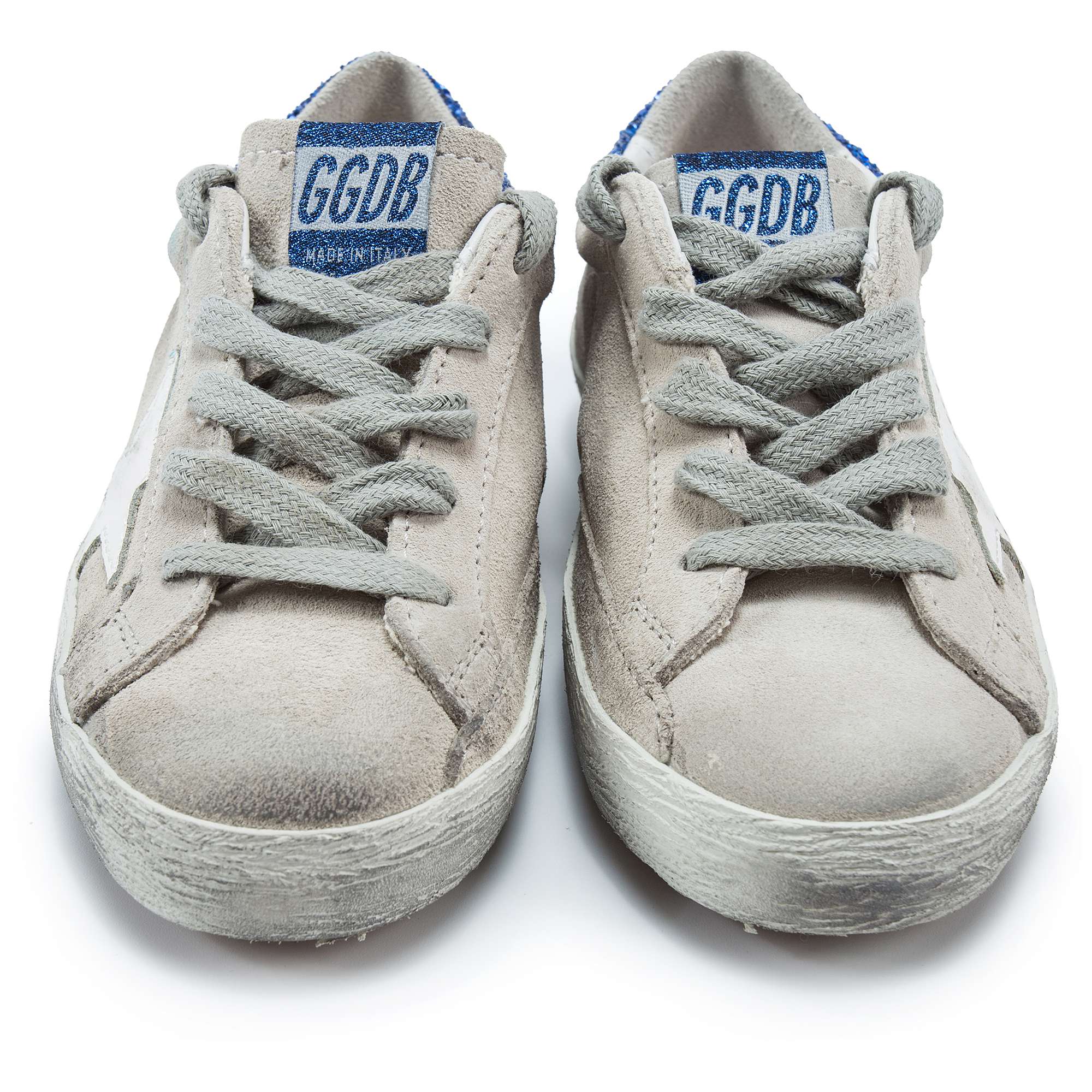 Girls White Suede Blue Glitter Cow Leather Sneakers