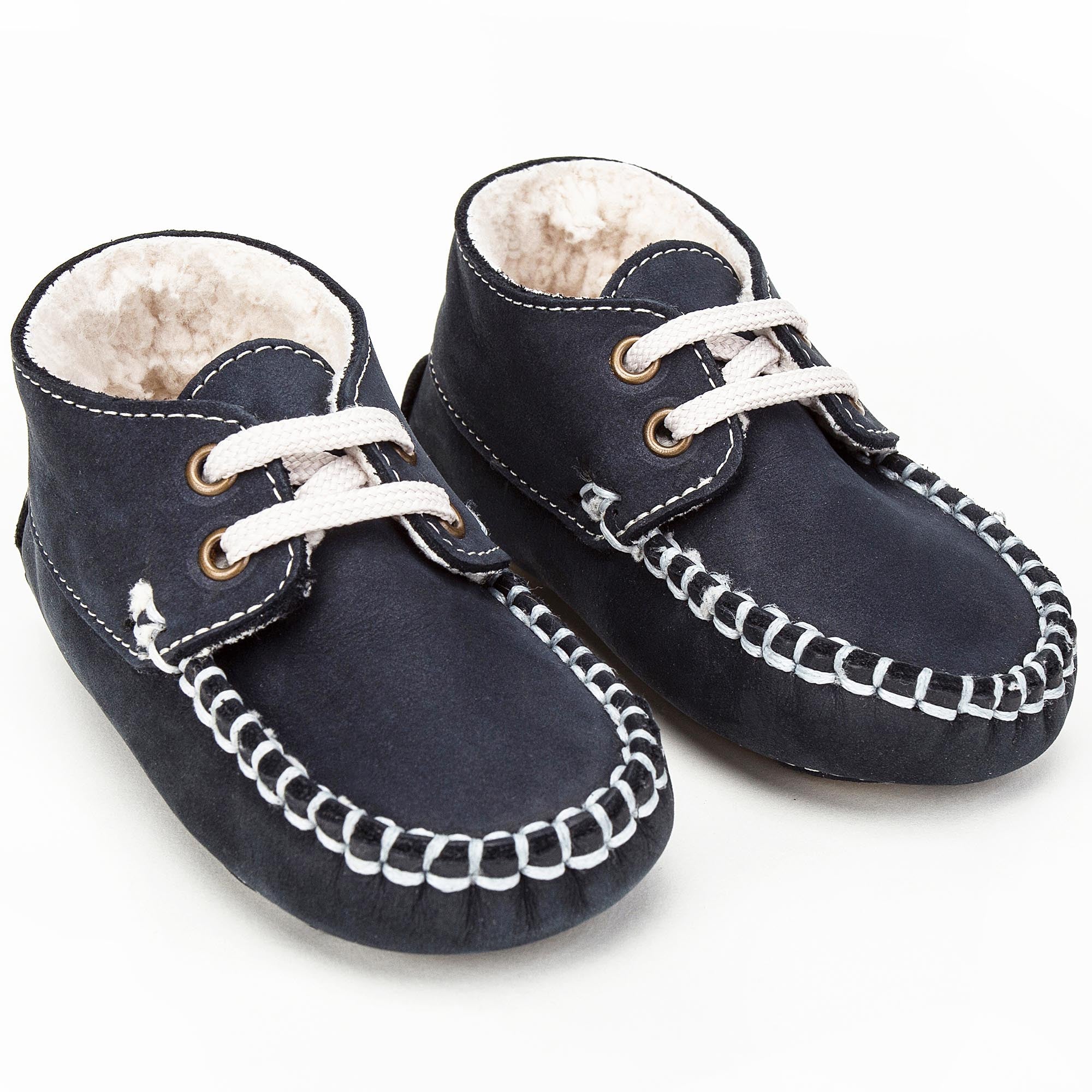 Boys & Girls Navy Blue Suede Mooring Rope Leather Loafers