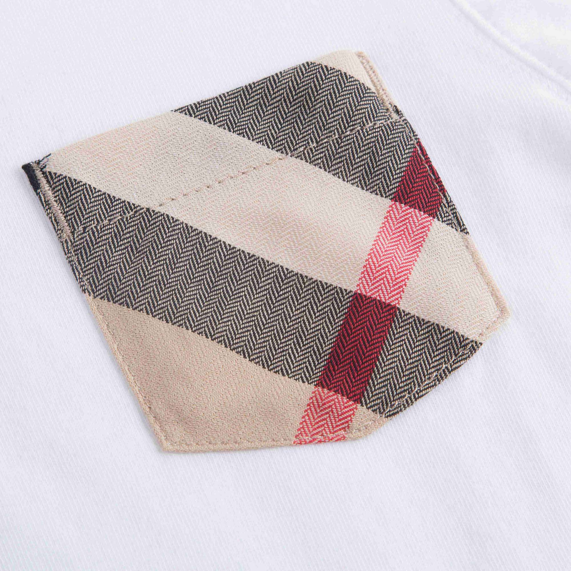 Baby White Cotton Long Sleeves T-shirt With Check Pocket