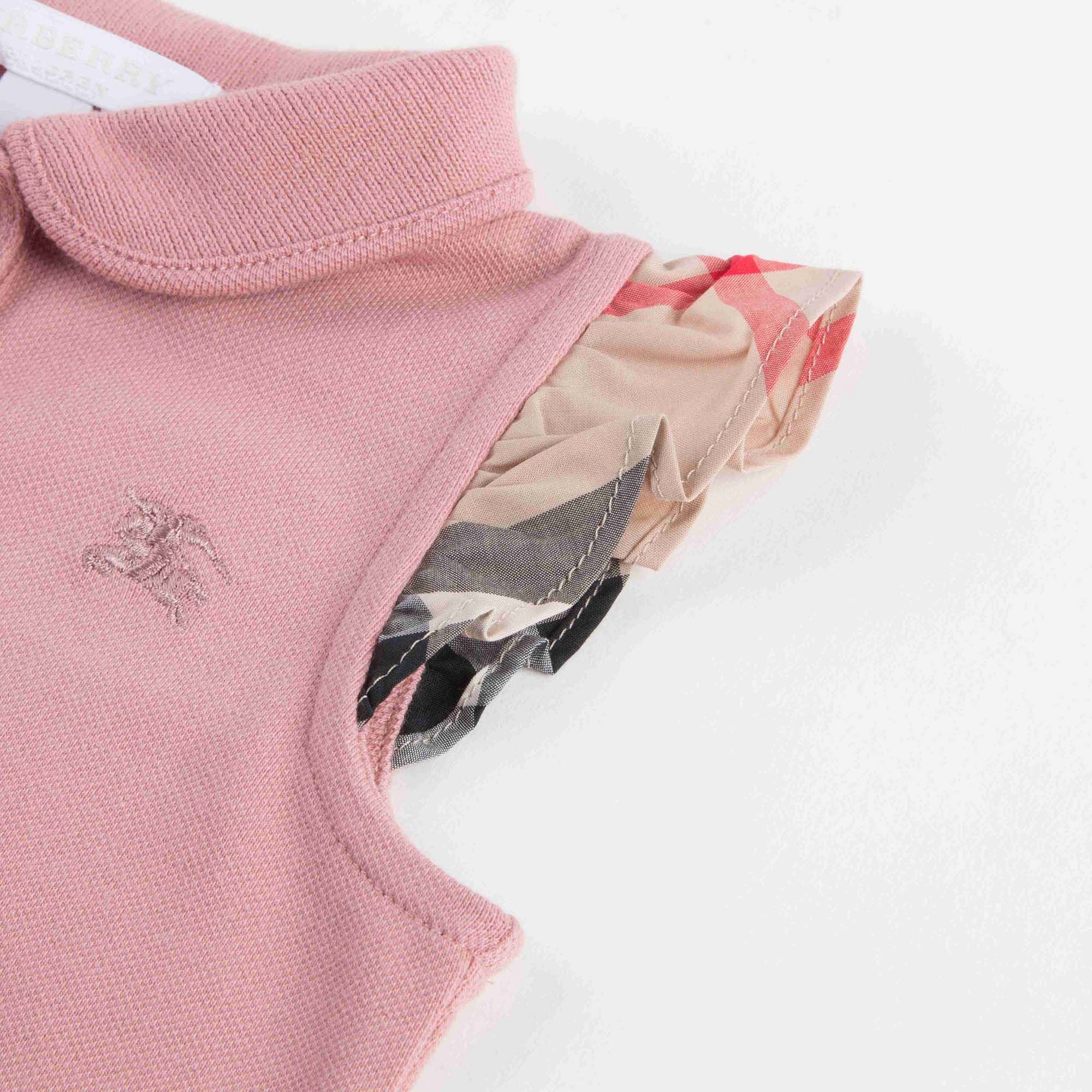 Baby Girls Pink Polo Shirt With Check Ruffles