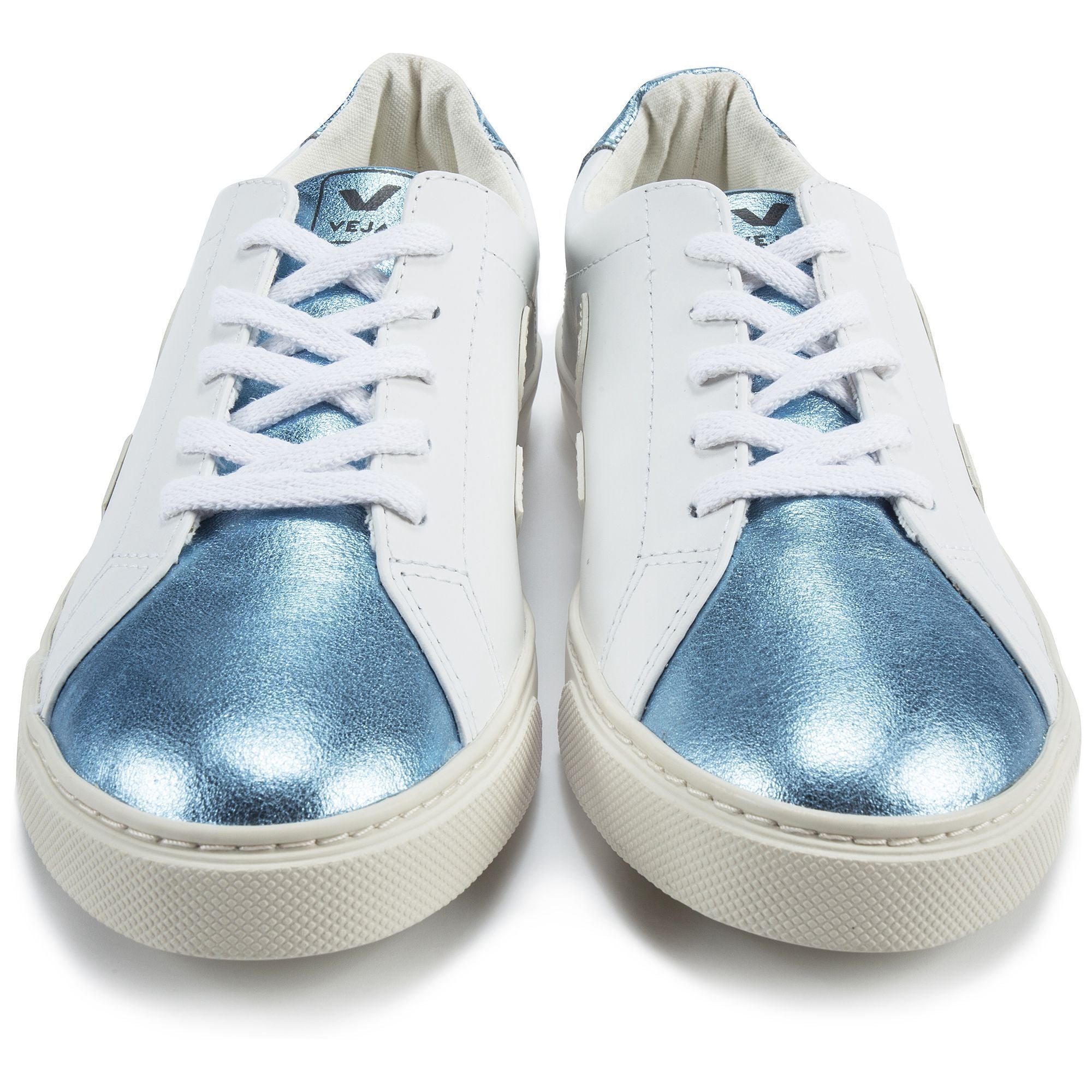 Girls White Leather With White "V" Shoes
