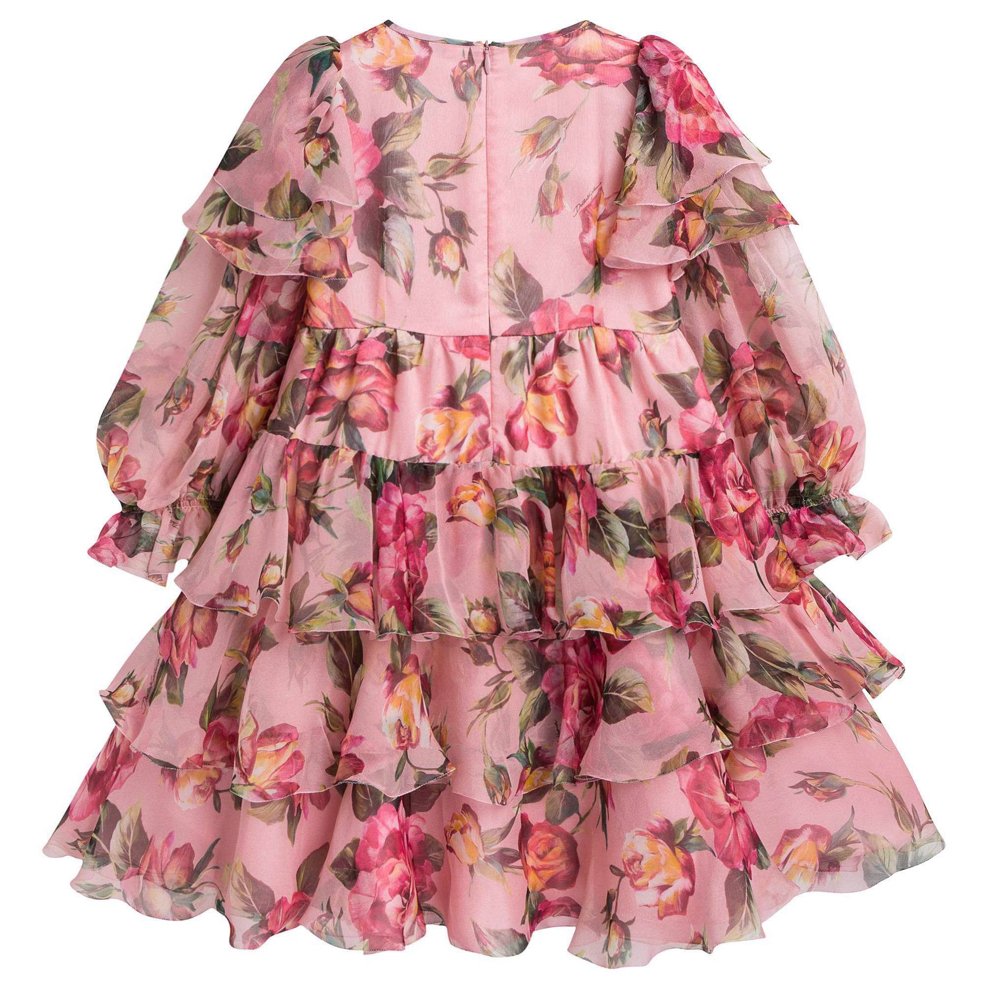 Girls Flower-Printed Silk Dress