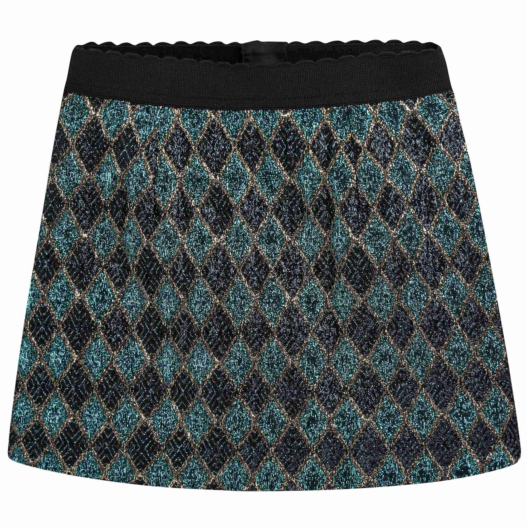 Girls Green & Gold Jacquard Skirt
