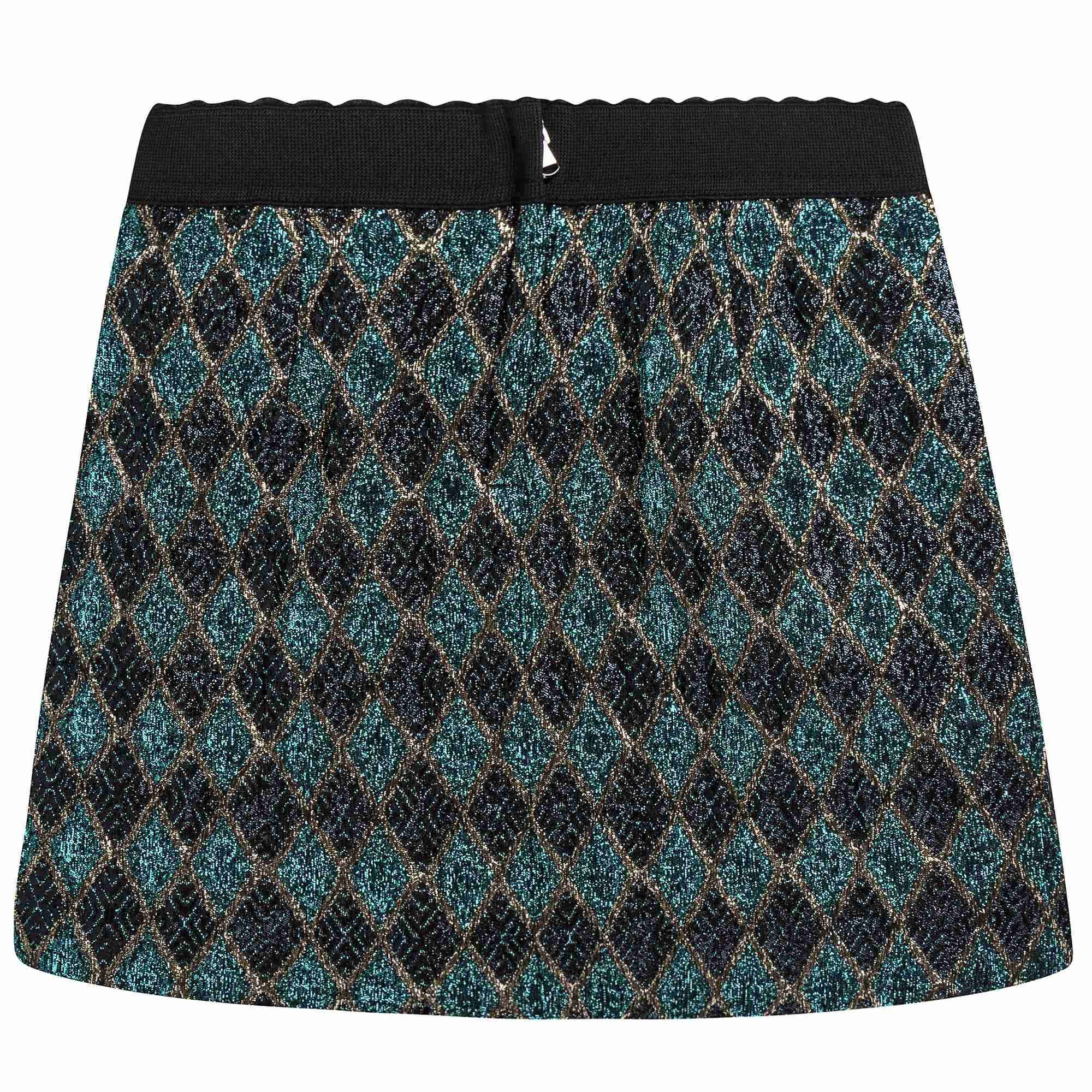 Girls Green & Gold Jacquard Skirt