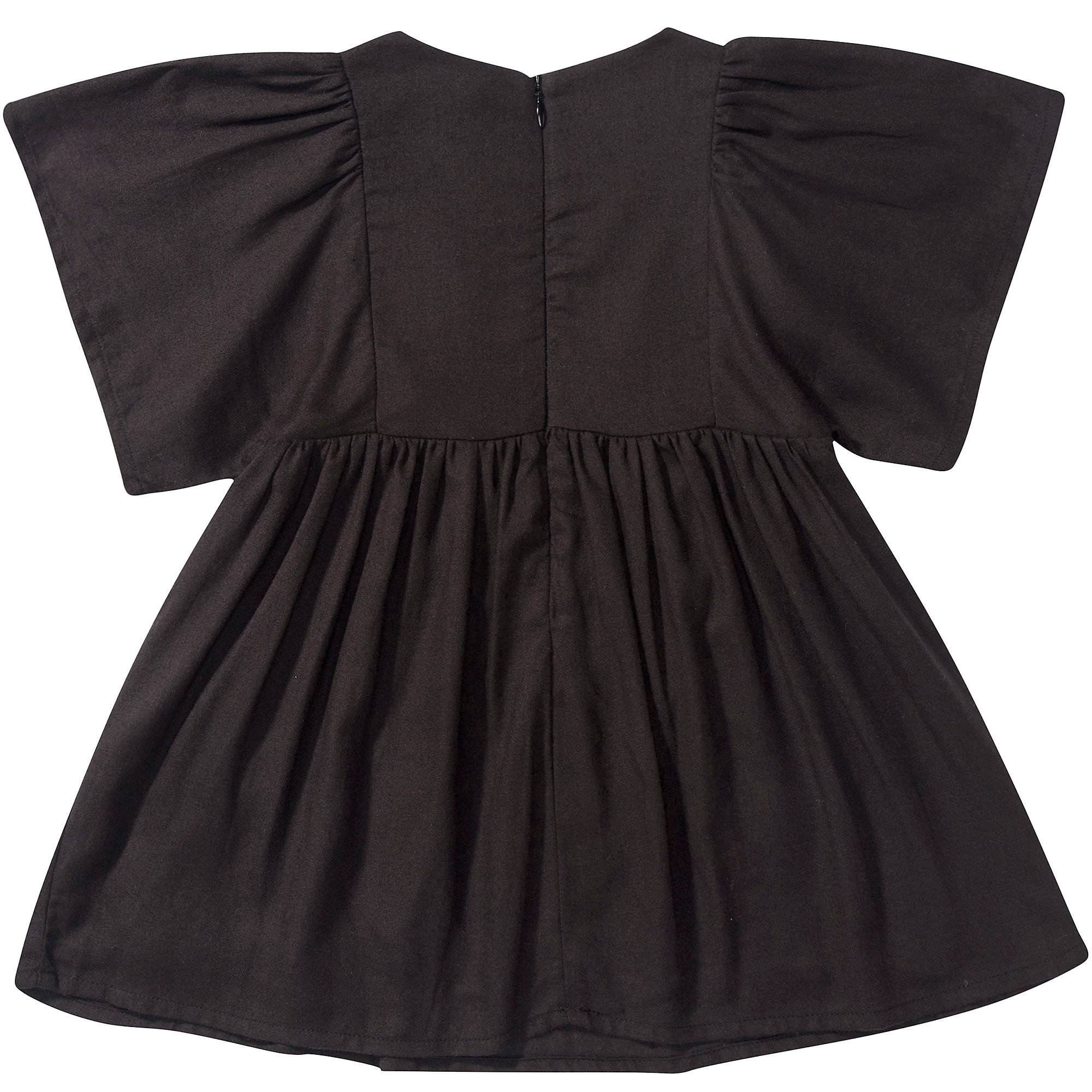 Girls Black Embroidered Cotton Dress