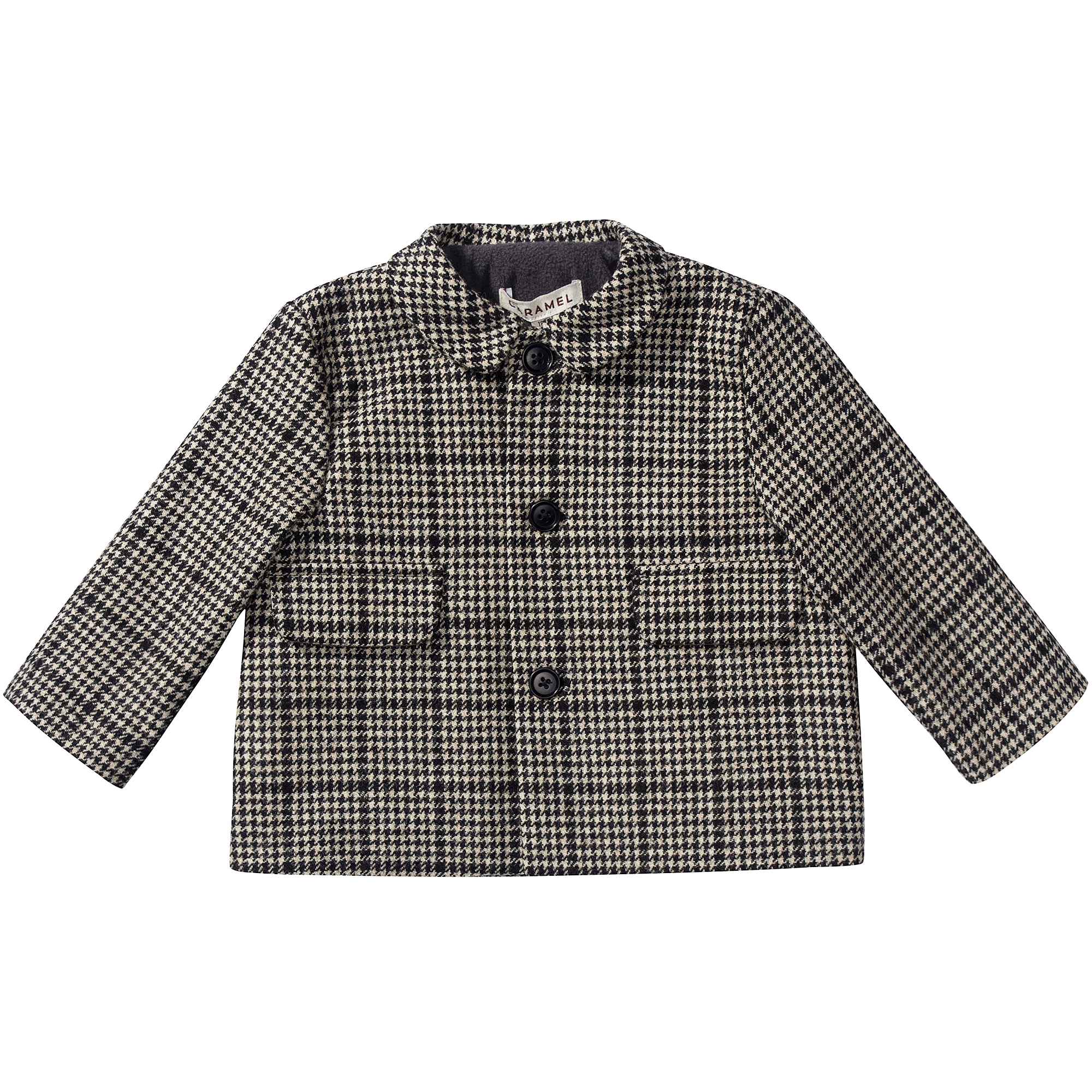 Baby Black Houndstooth Wool Coat