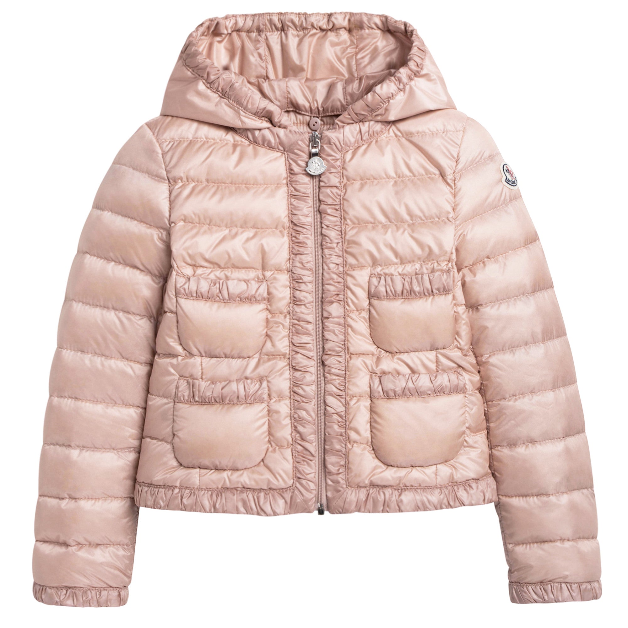 Girls Bright Pink Down Padded Hooded 'Flavienne' Jacket With Frilly Cuffs