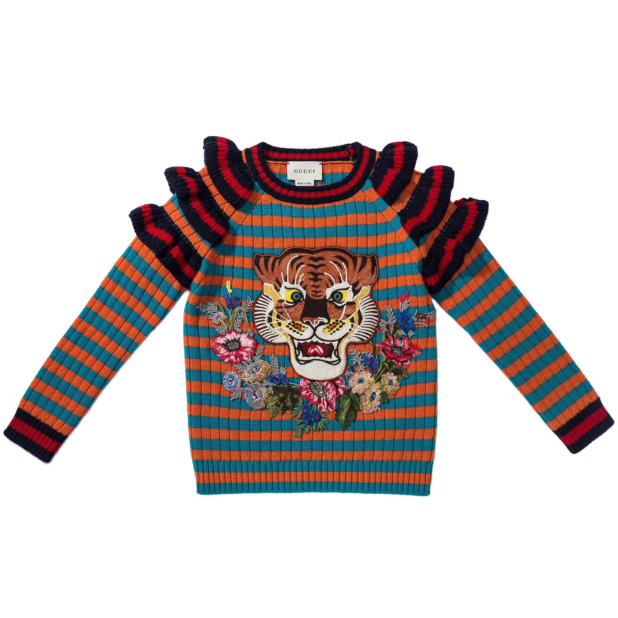 Girls Orange Striped Wool Sweatshirt