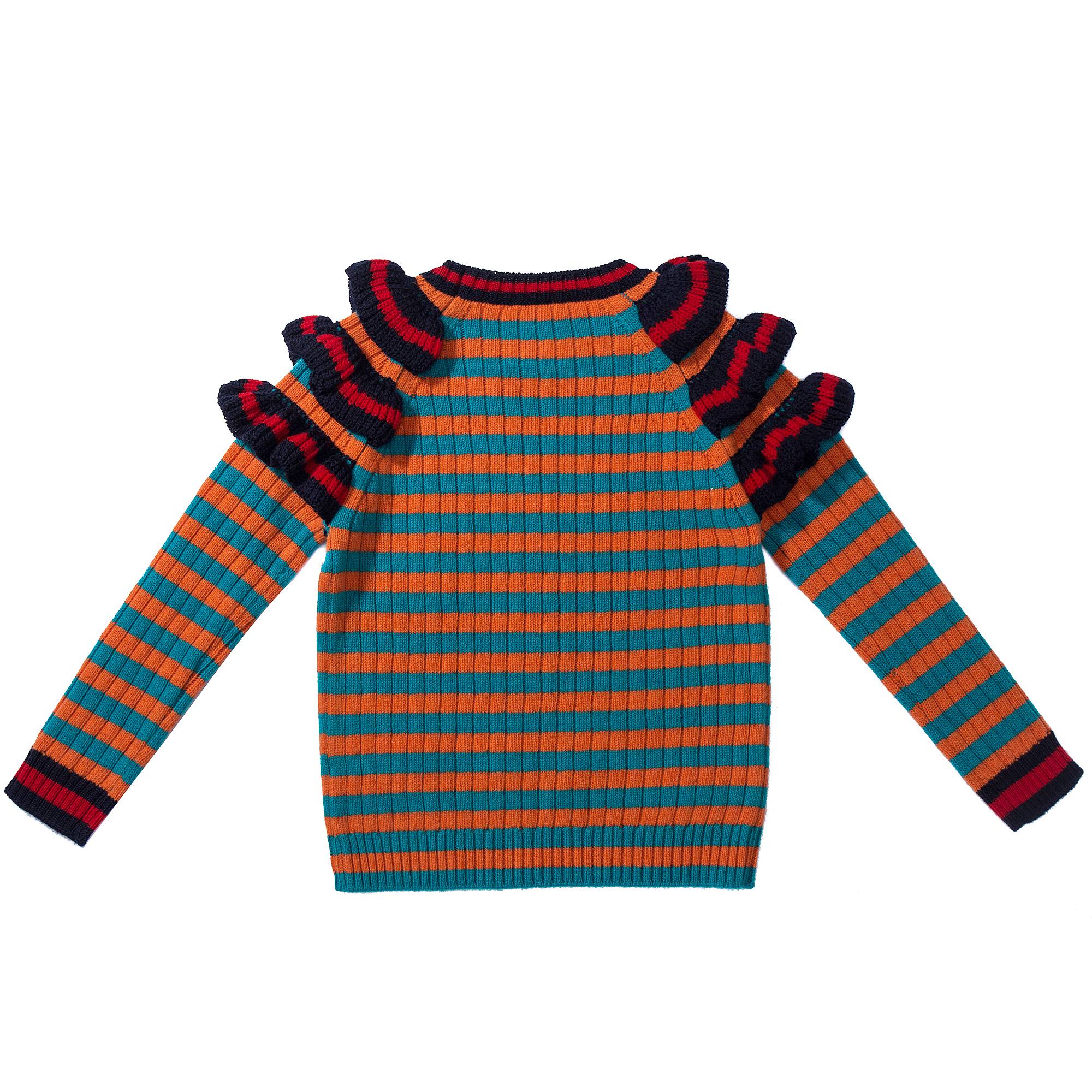 Girls Orange Striped Wool Sweatshirt