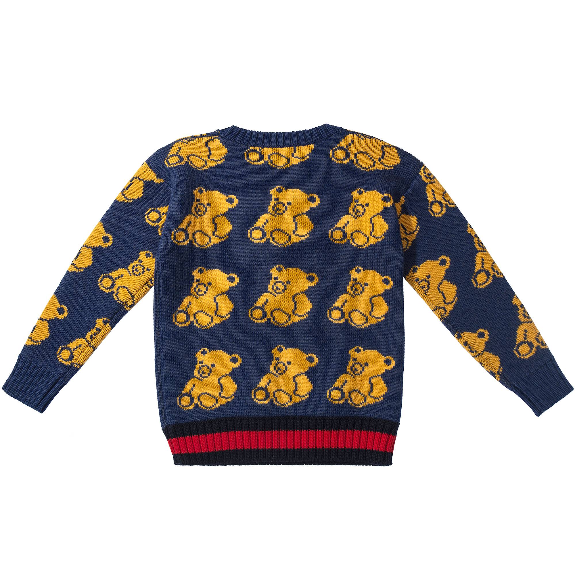 Boys Blue & Yellow Bear Wool Sweaters