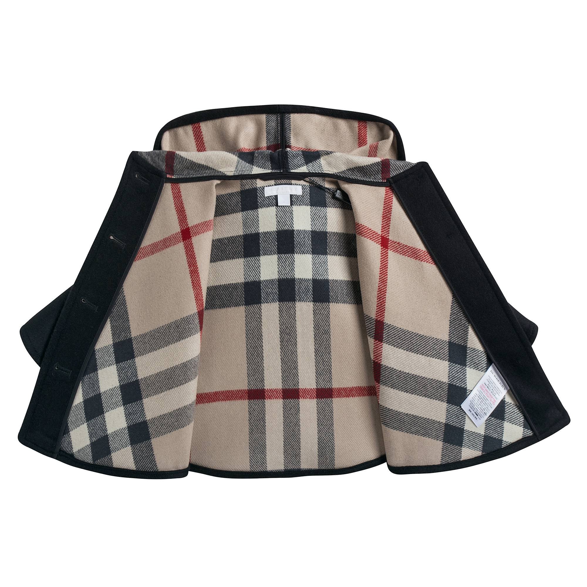 Girls Black Hooded Wool Cape