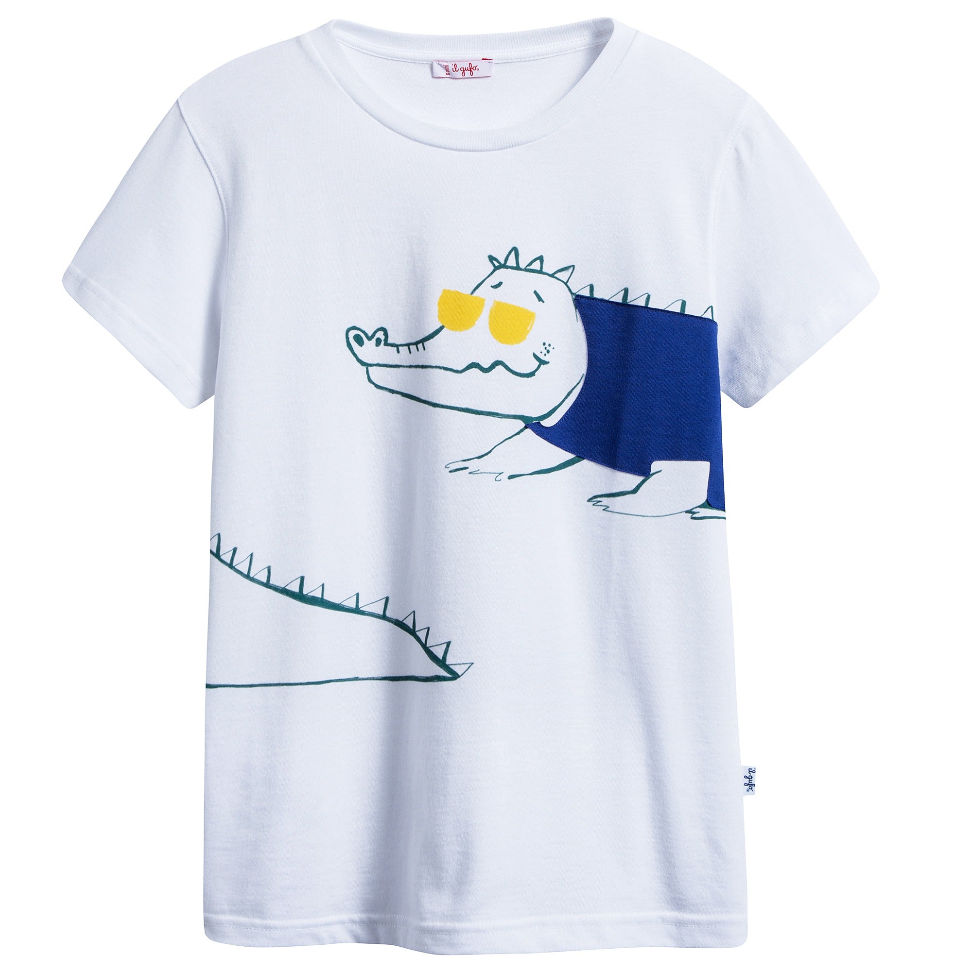 Boys White "Bluette Crocodile" Cotton T-shirt