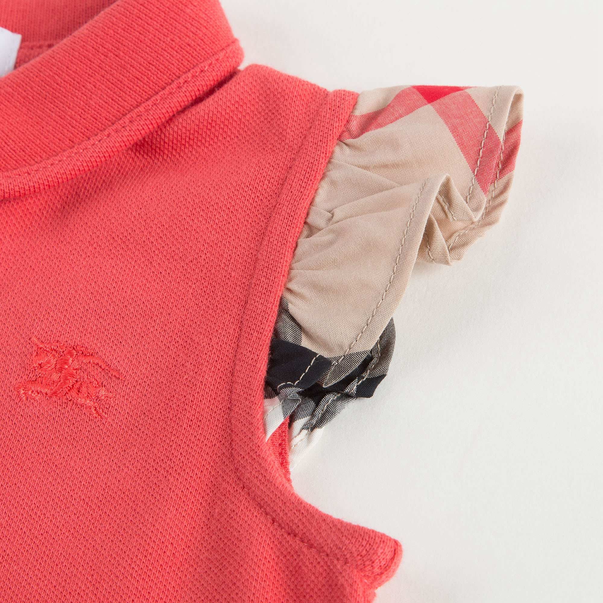 Baby Girls Pink Polo Shirt with Check Ruffle Sleeves