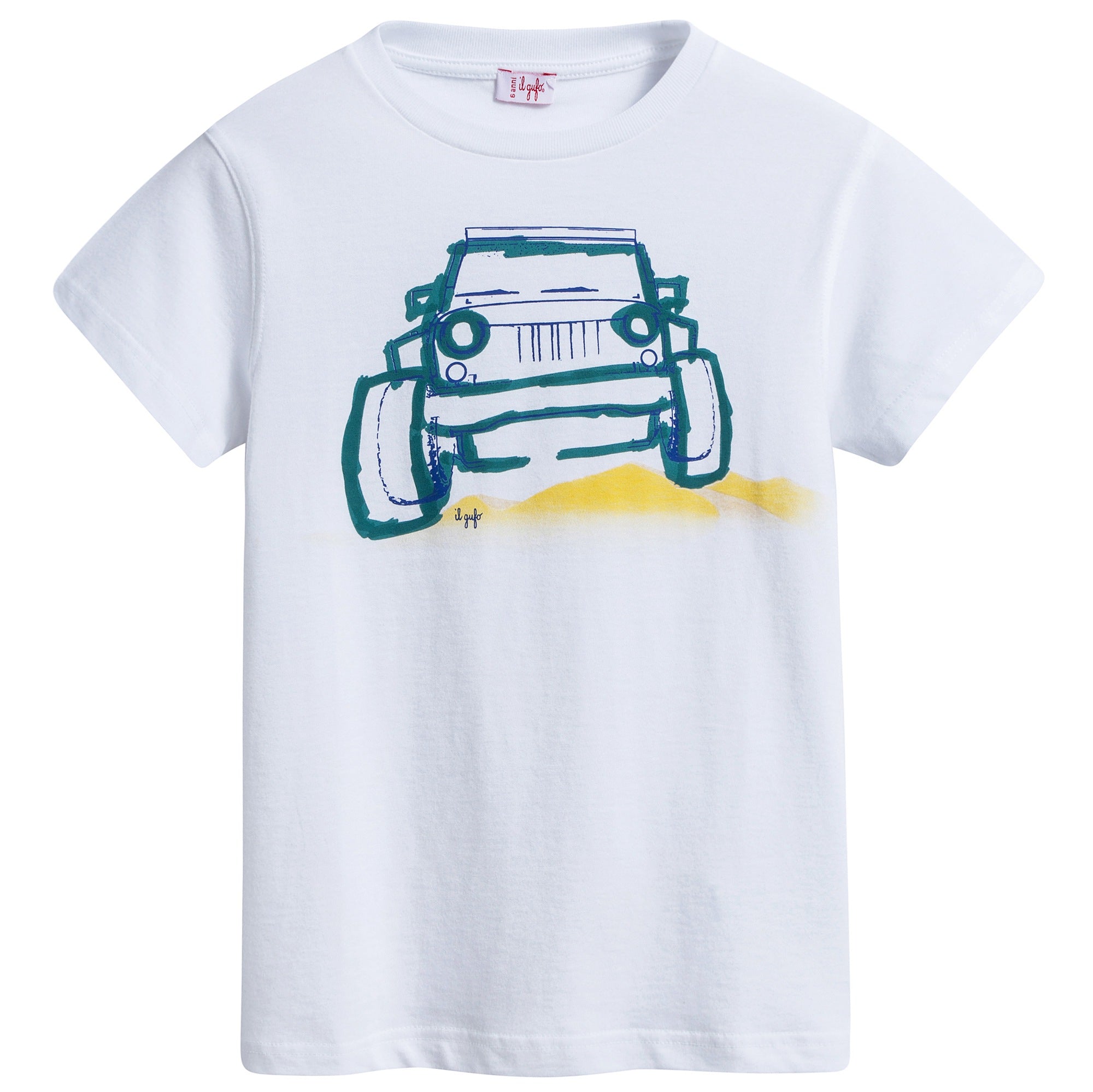 Boys White "Bluette Car" Cotton T-shirt