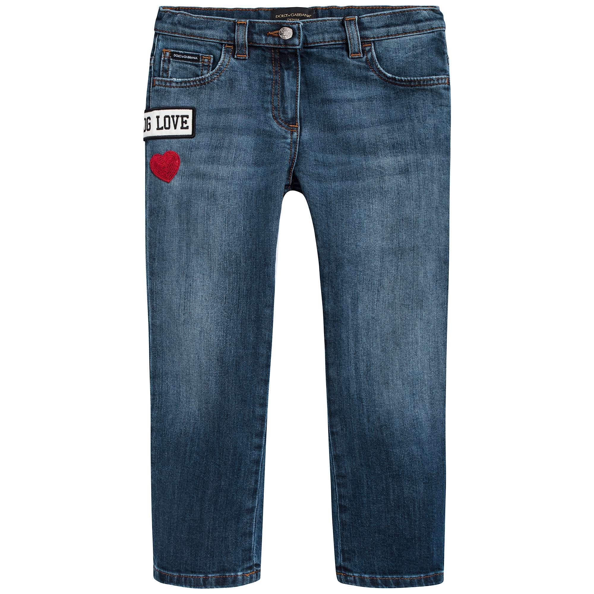 Girls Dark Blue Rose Embroidered Denim Trousers