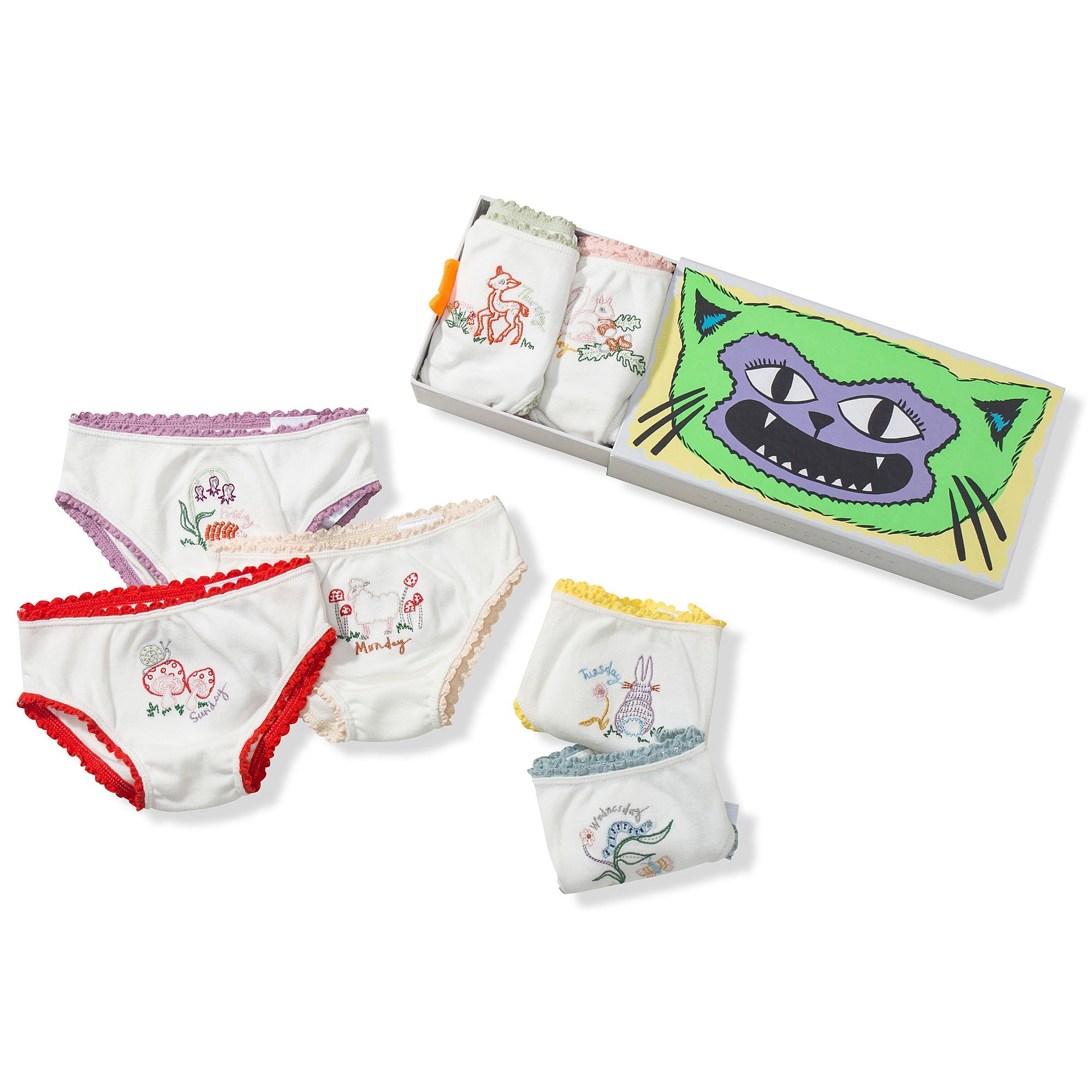 Girls White Organic Cotton Goat Underwear 7 Pack Gift Set