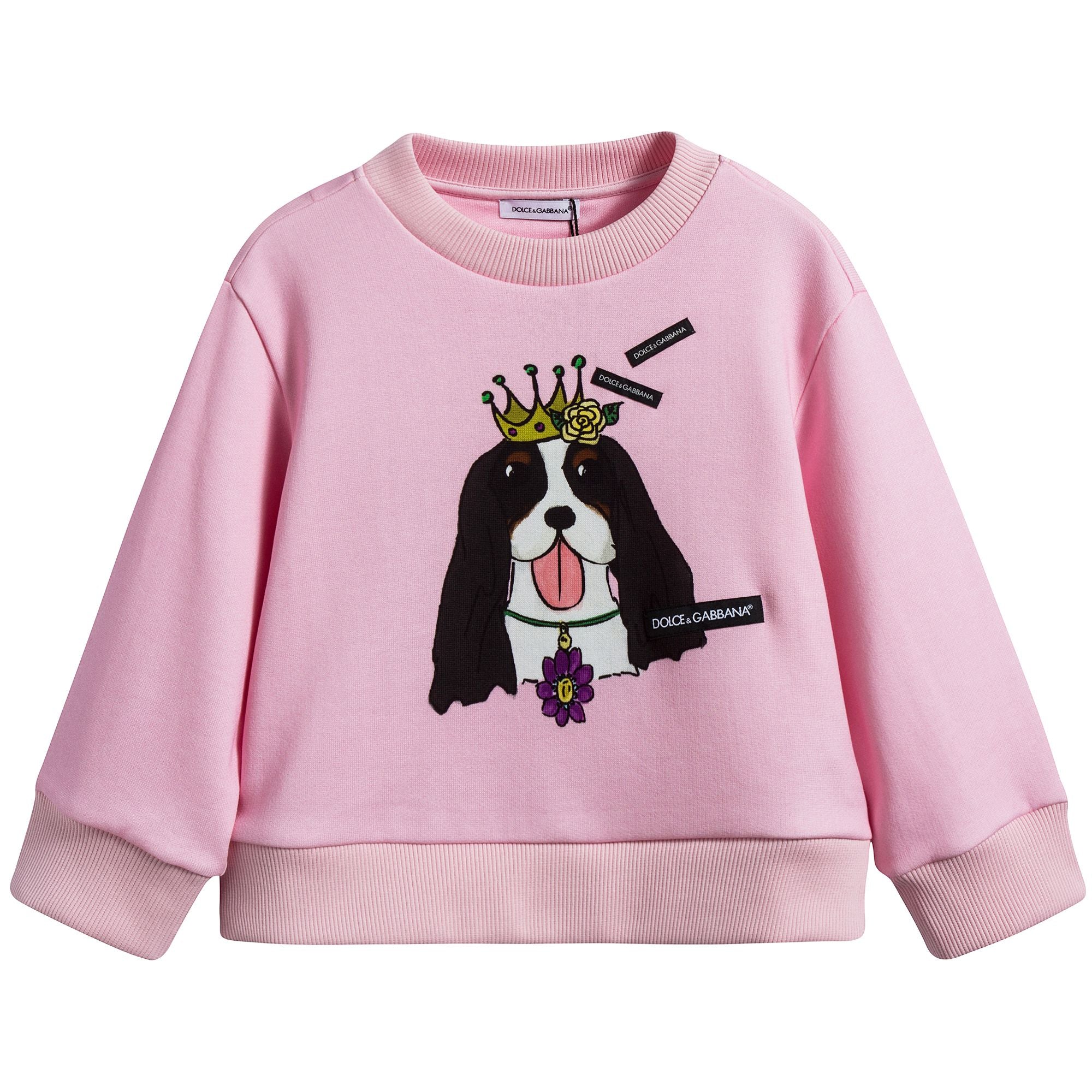 Girls Pink Dog Face Cotton Sweatshirt