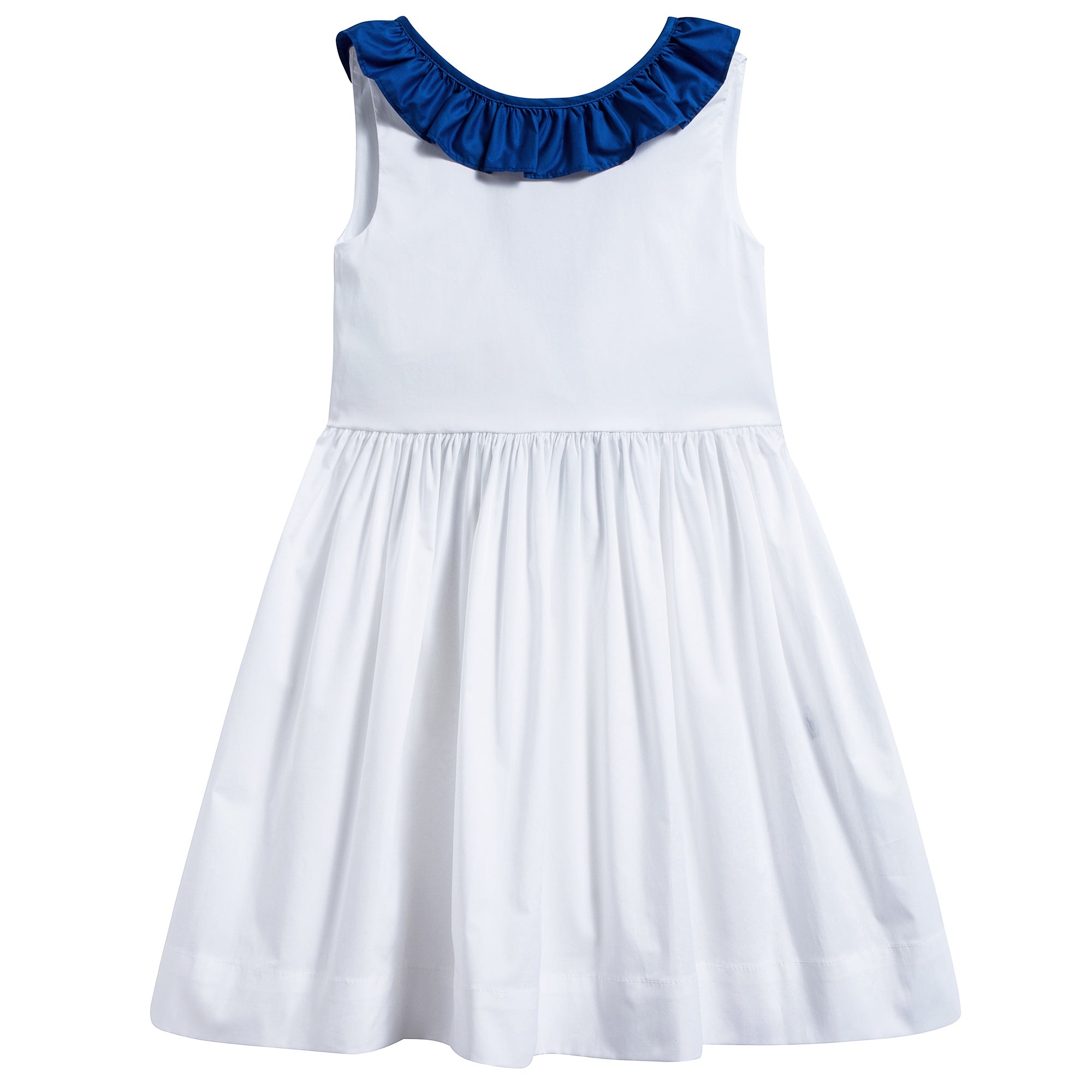 Girls White & Bluette Broom Cotton Sleeveless Dress