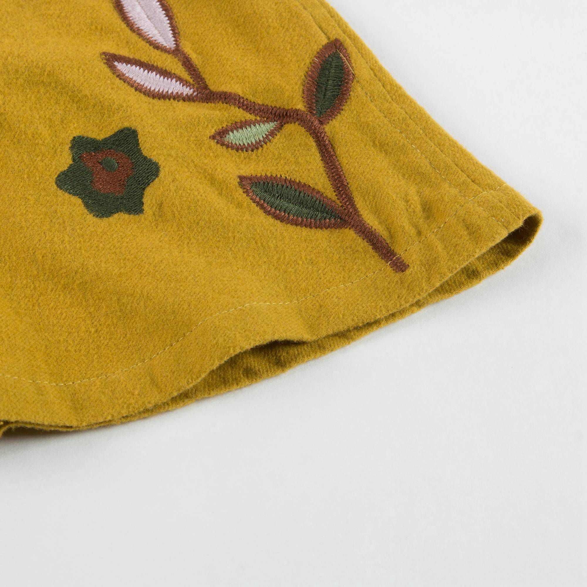 Girls Yellow Embroidered Dress with Belt