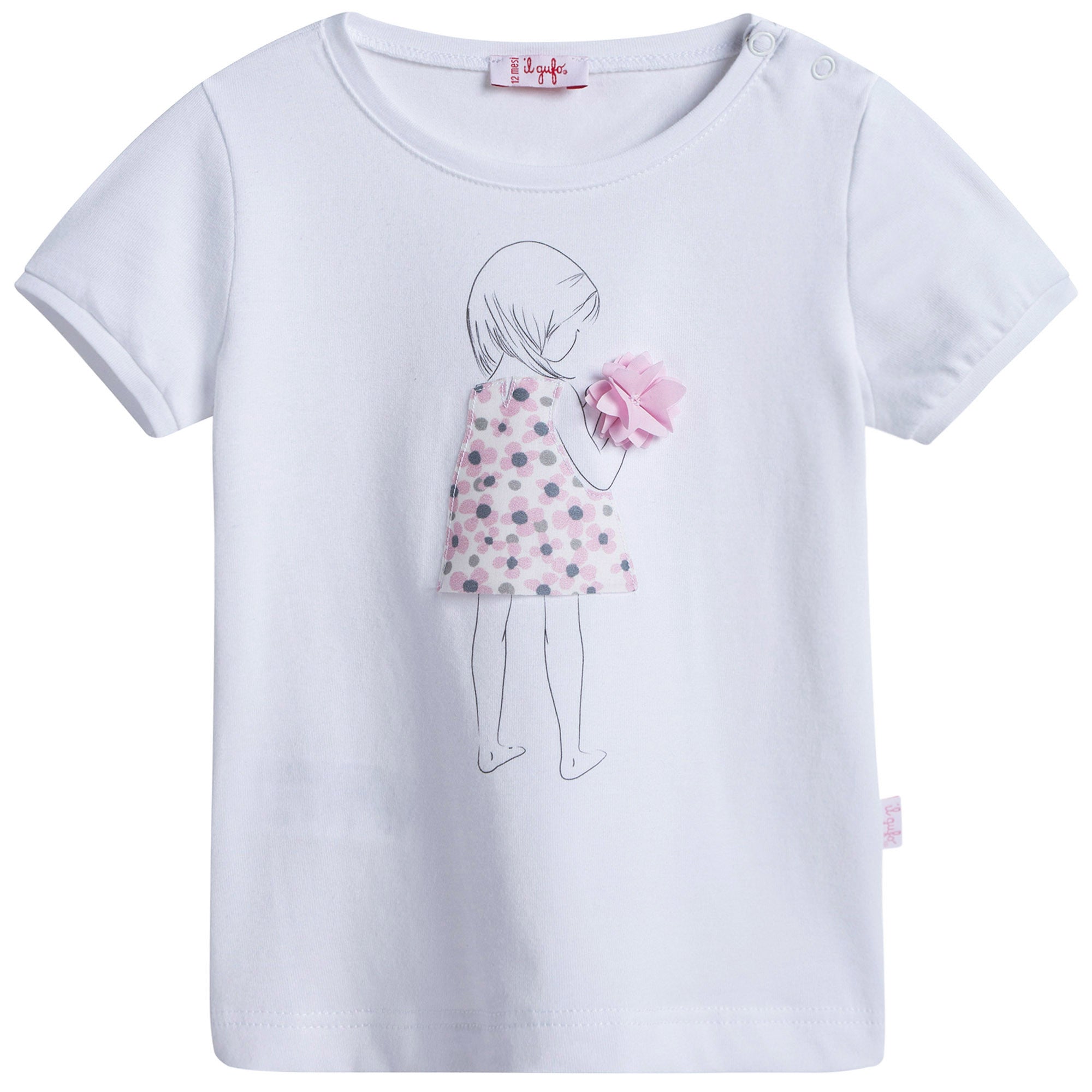 Girls White T-shirt With Light Pink Flower