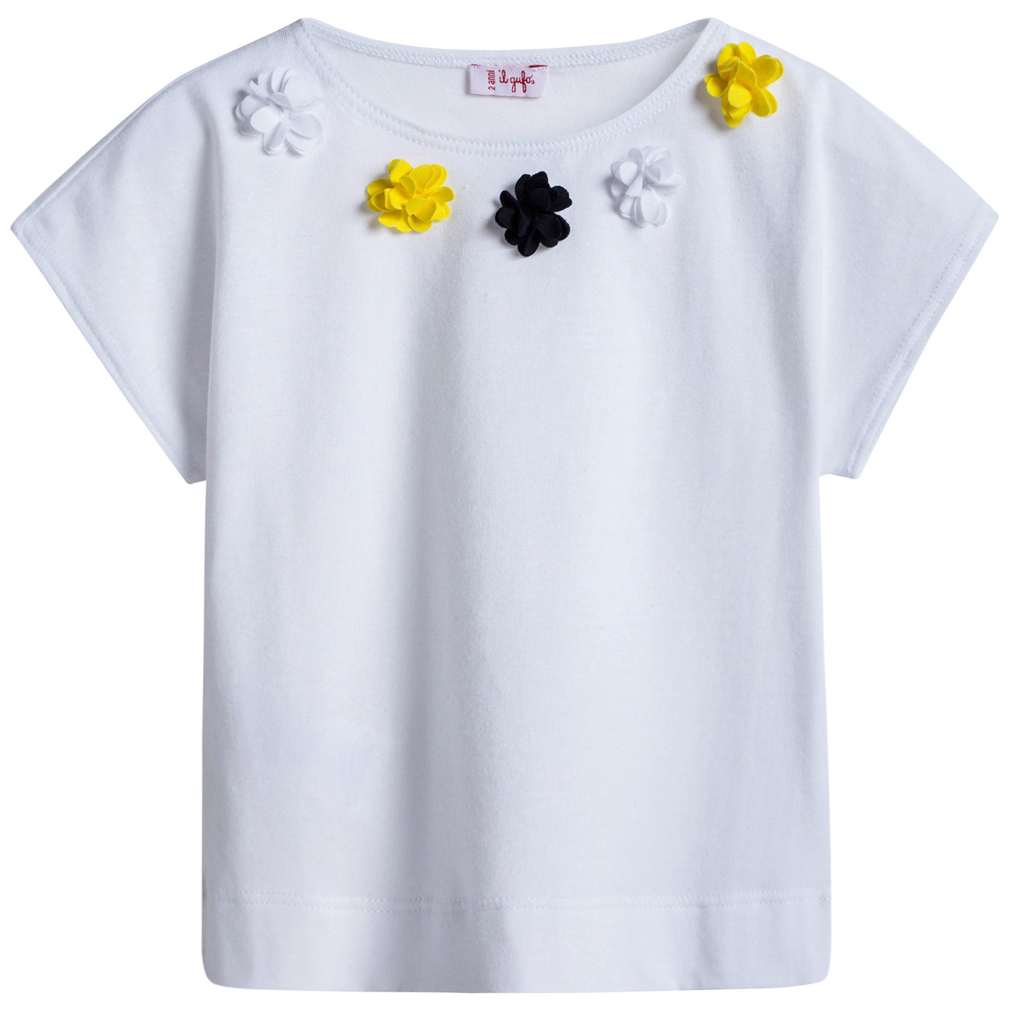 Girls White Cotton T-shirt with Flowers