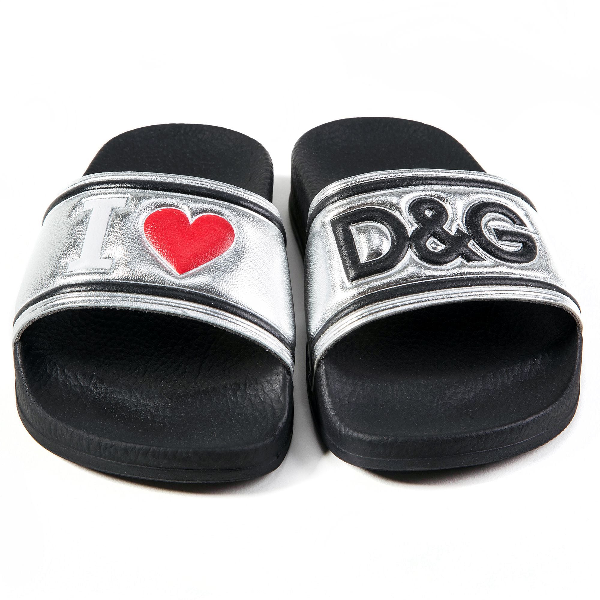 Girls & Boys Black Silver Logo Slippers