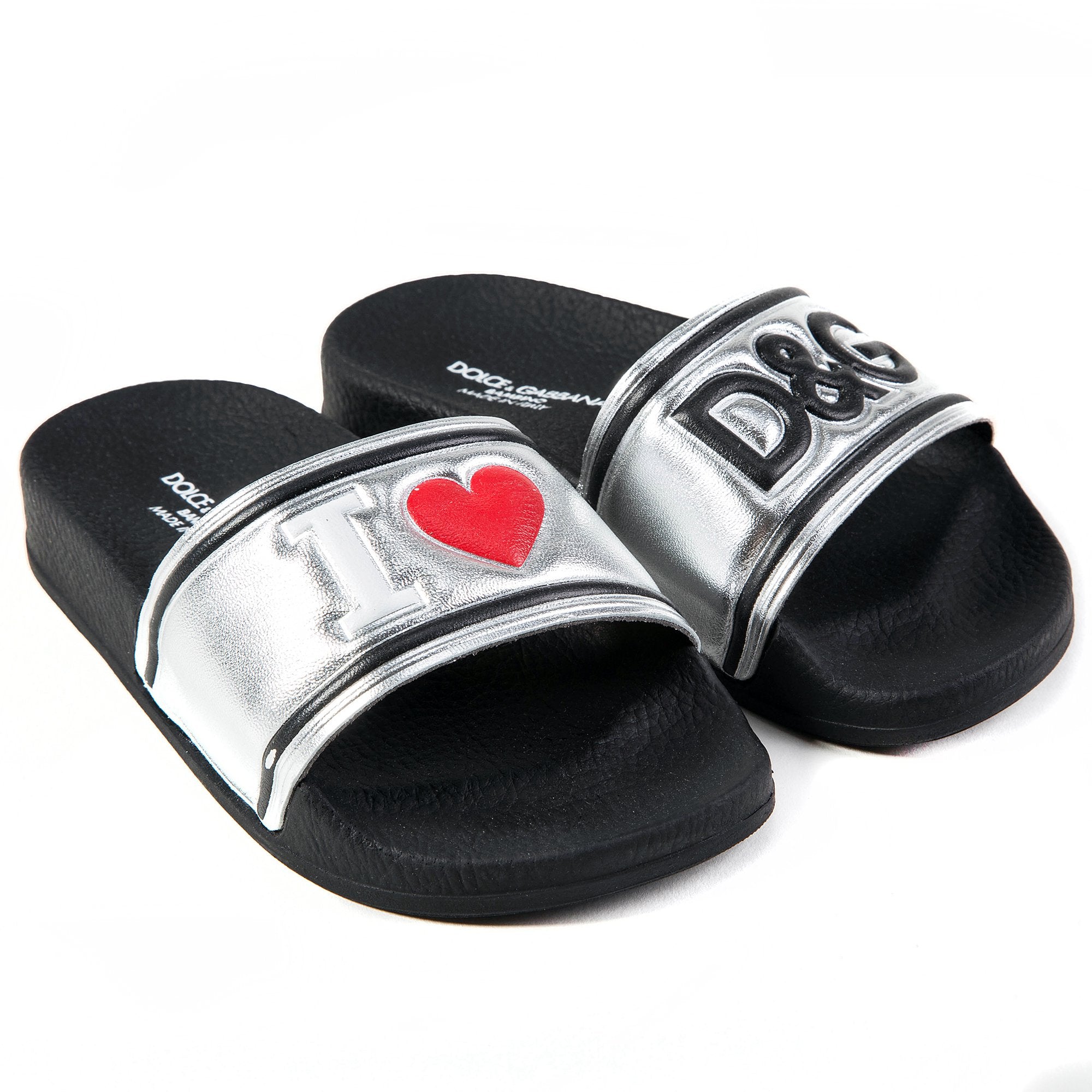 Girls & Boys Black Silver Logo Slippers