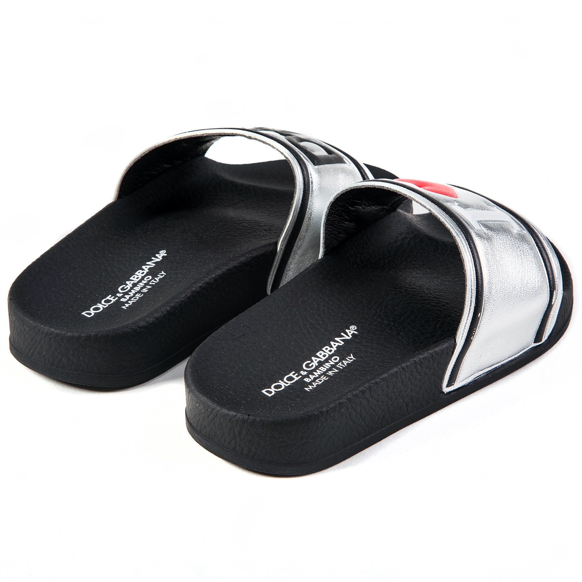Girls & Boys Black Silver Logo Slippers