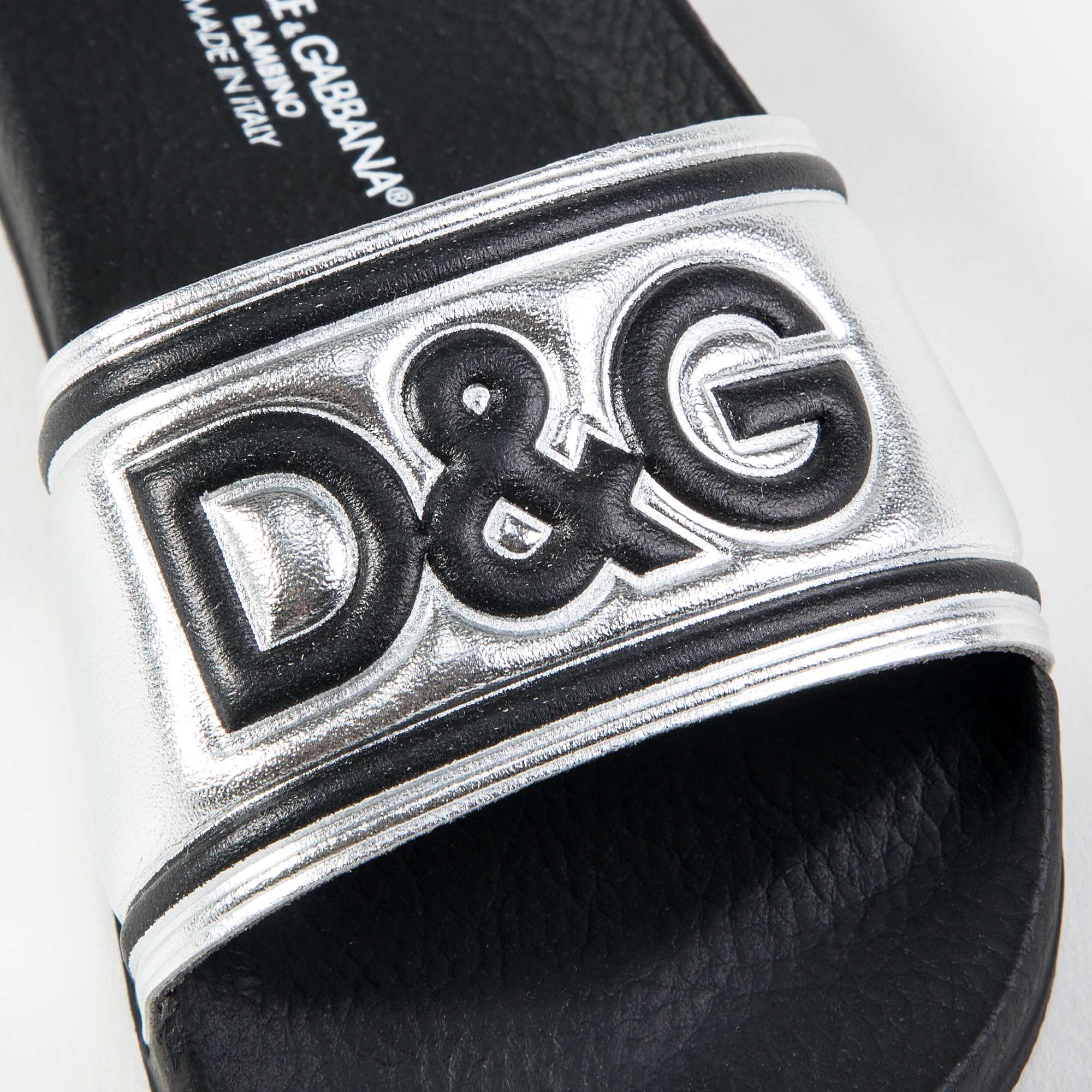 Girls & Boys Black Silver Logo Slippers
