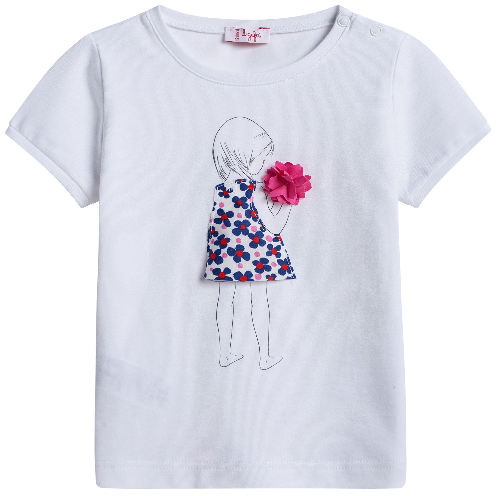 Girls White T-shirt With Dark Pink Flower