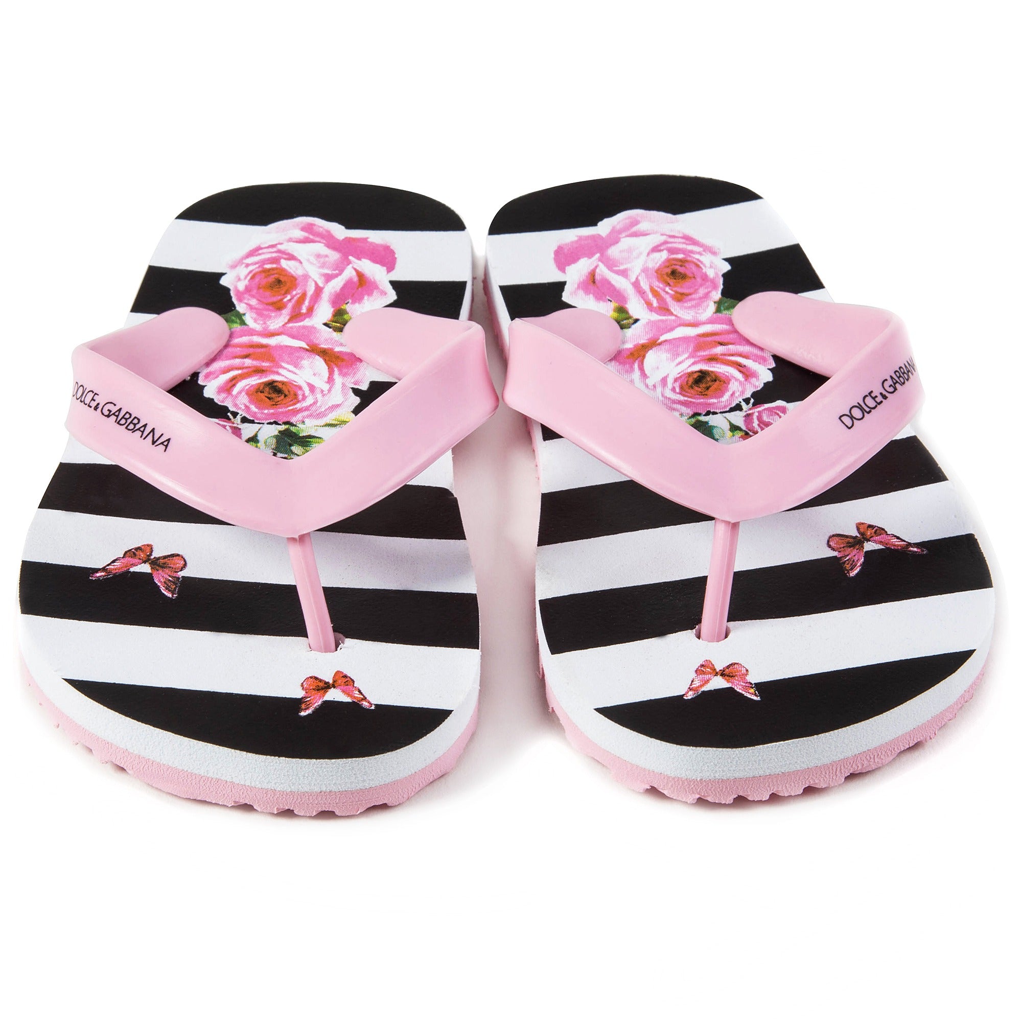 Girls Pink Striped Rose Slippers