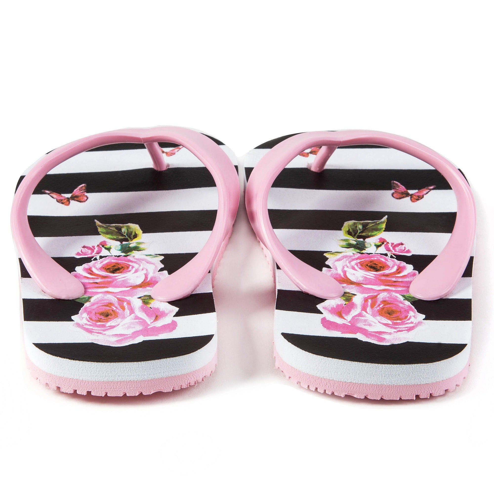 Girls Pink Striped Rose Slippers