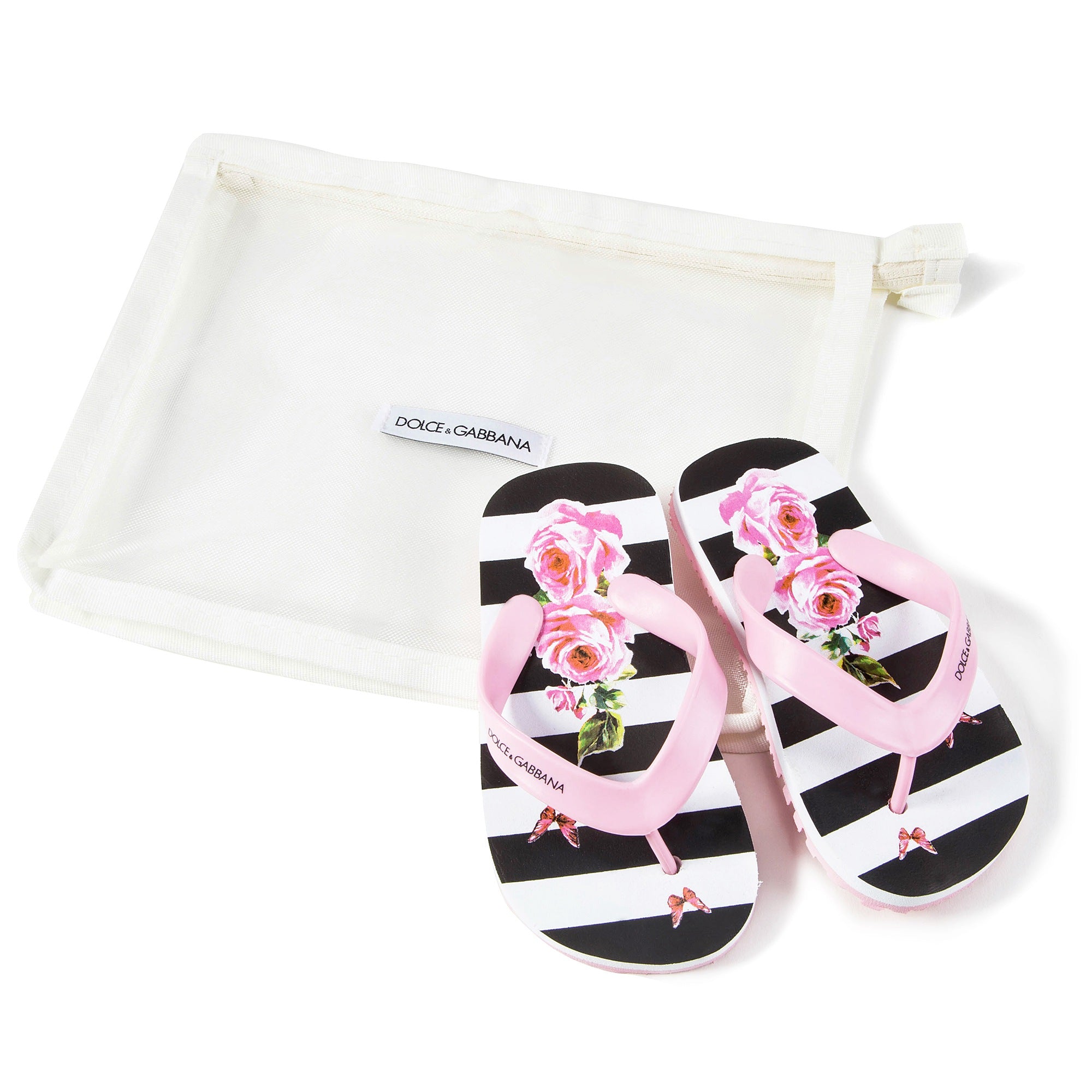 Girls Pink Striped Rose Slippers