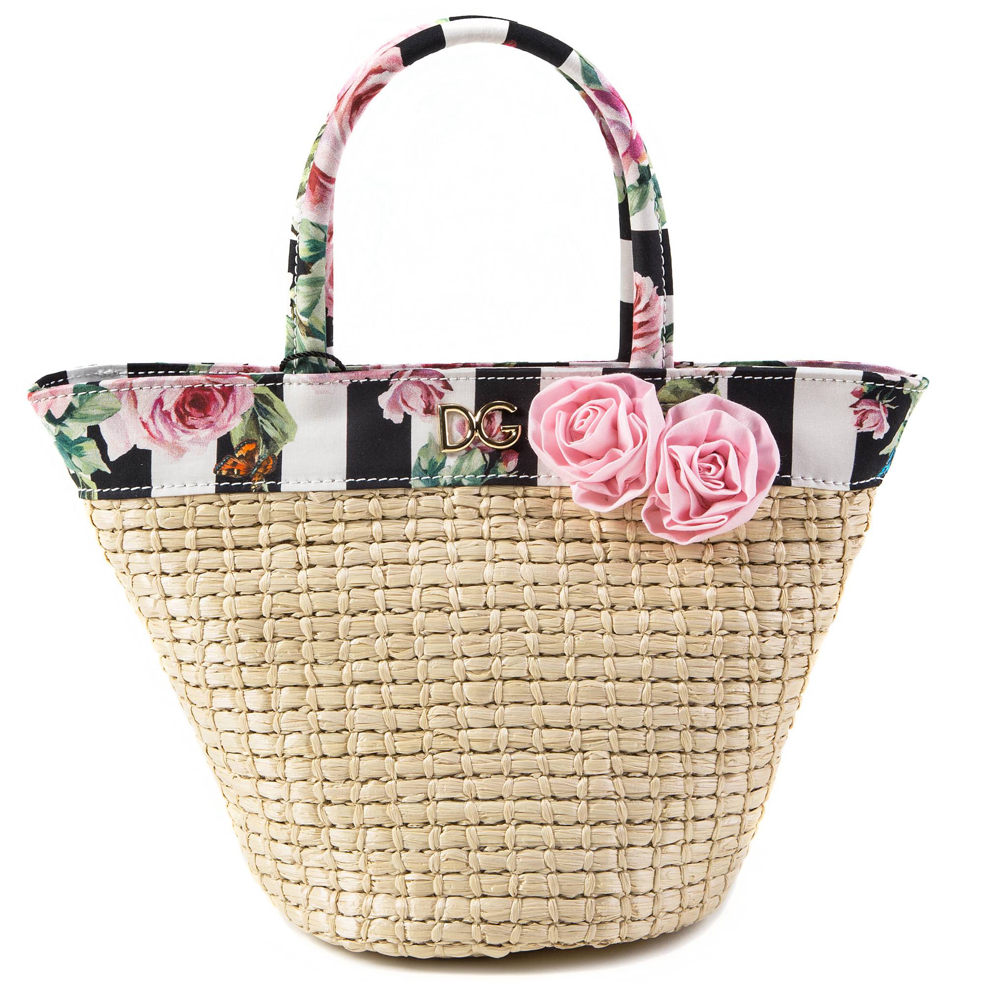 Girls Beige Rose Weave Handbag