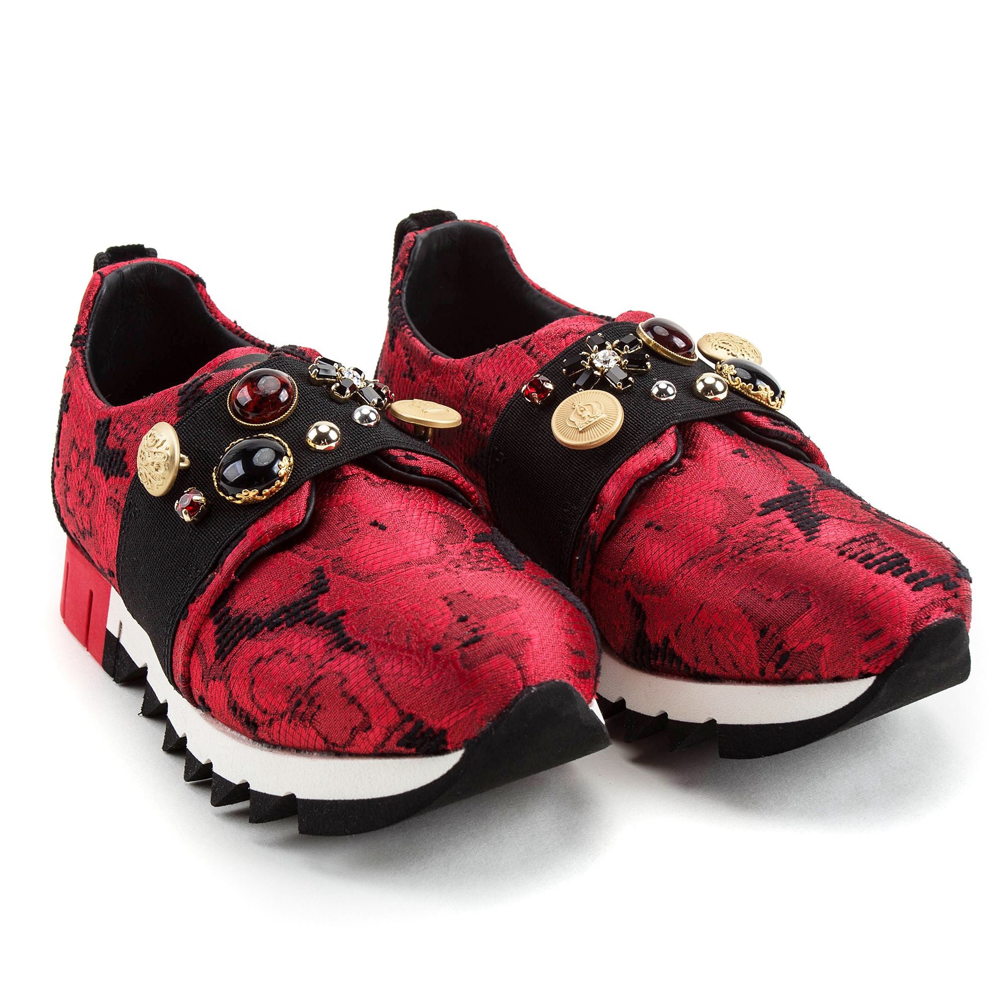 Girls Red & Black Slip-on Sneakers With Swarovski Rhinestones