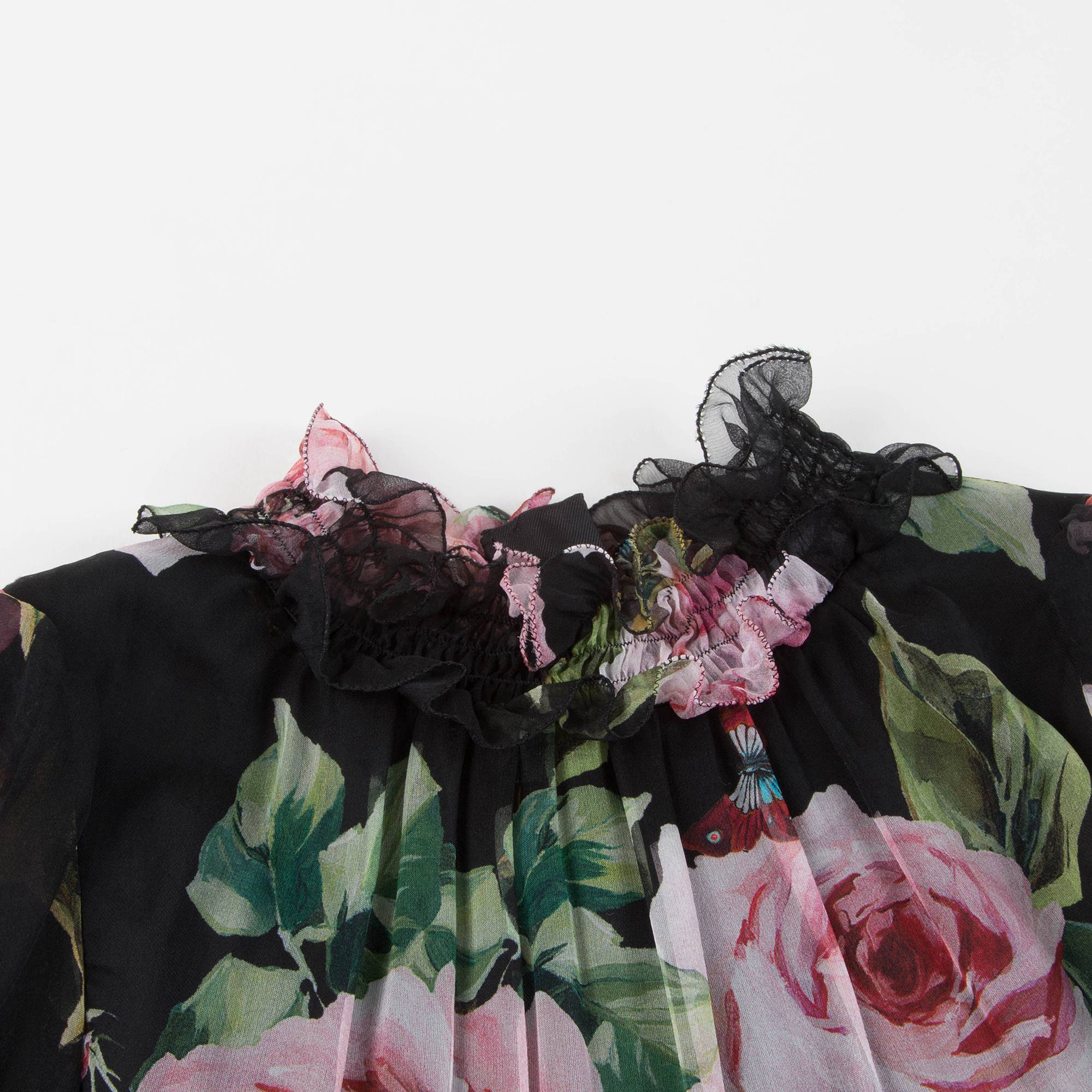 Girls Black Rose Silk Chiffon Dress